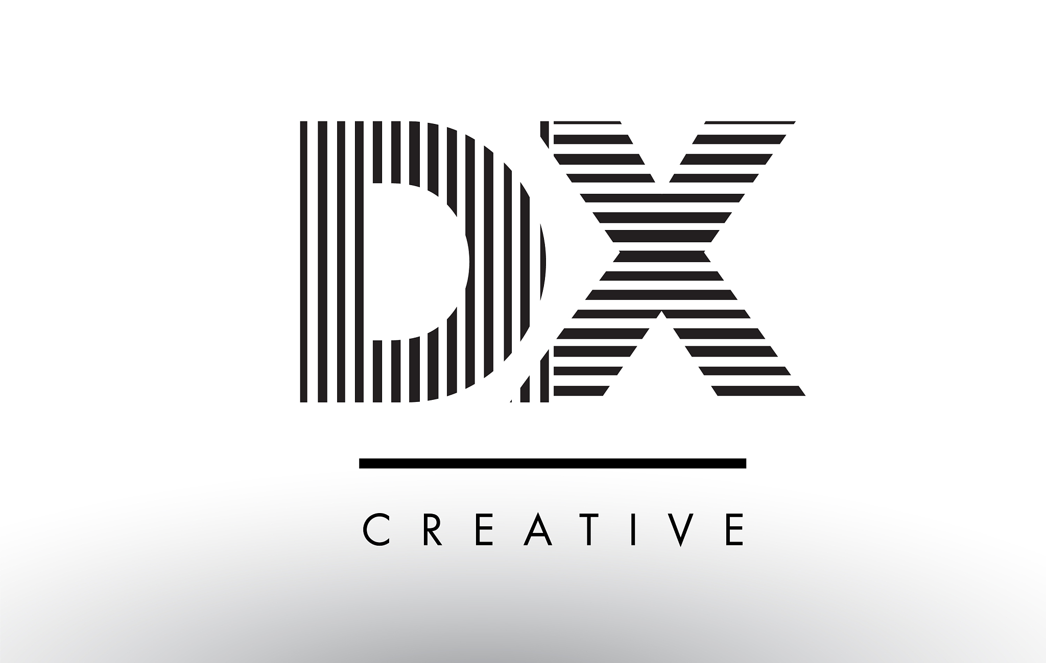 dx d x black and white lines letter logo design