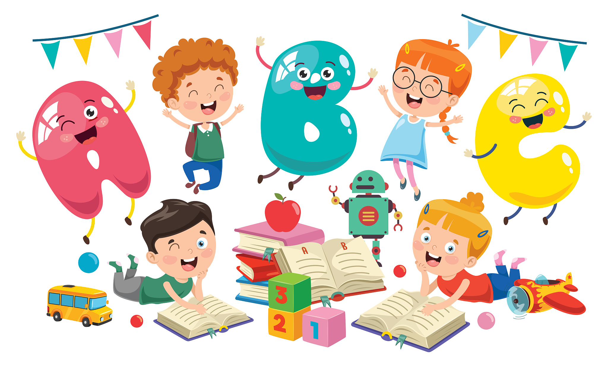little students studying and reading