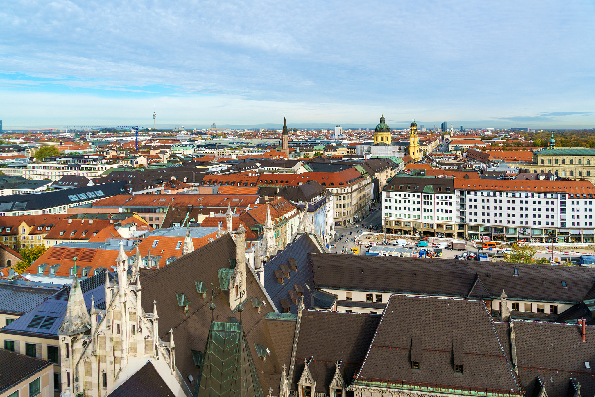 aerial view of marienplatz and munich city, bavaria, germany