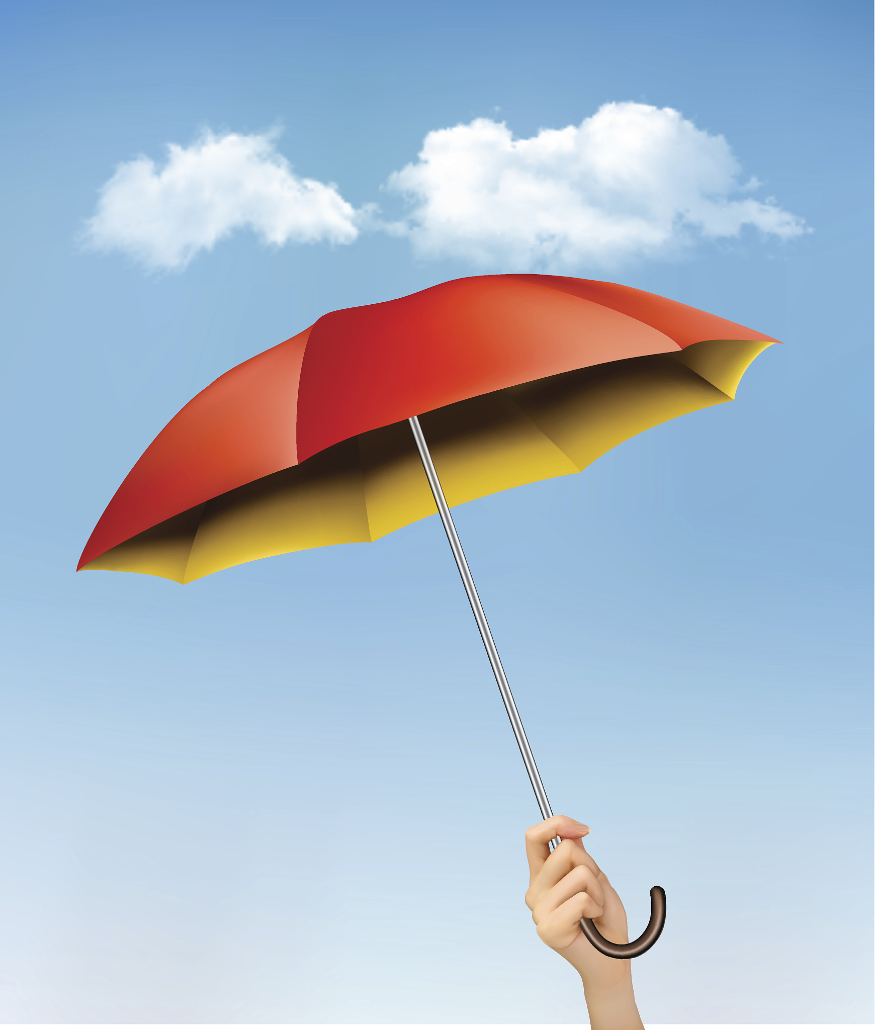 hand holding a red and yellow umbrella