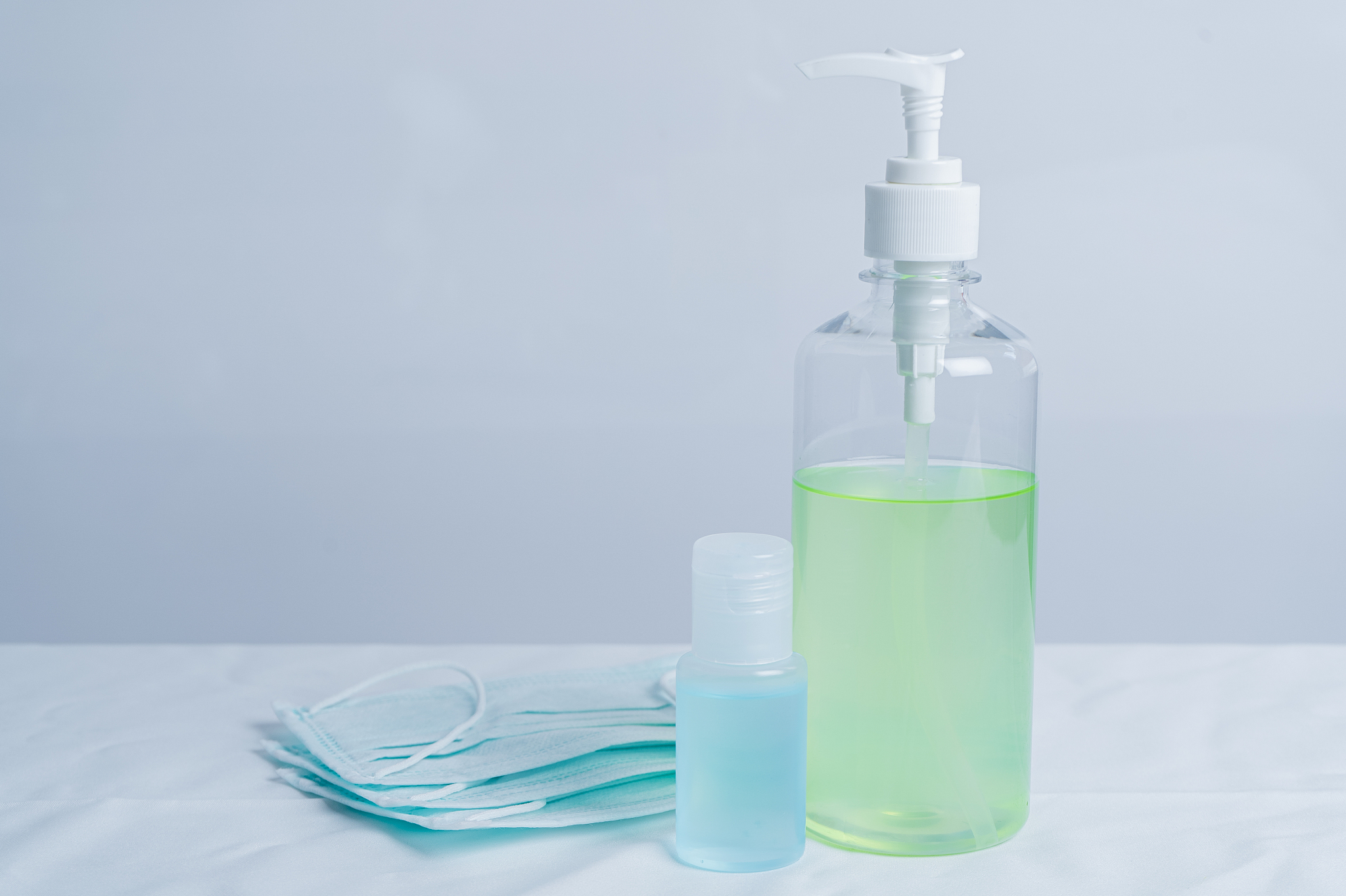 sanitary masks and hand washing gels to protect corona