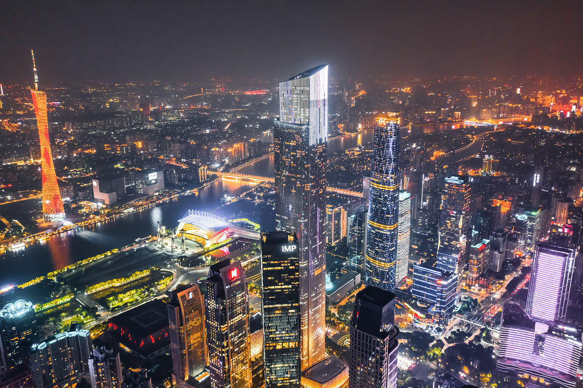 中国广州夜景鸟瞰图.
