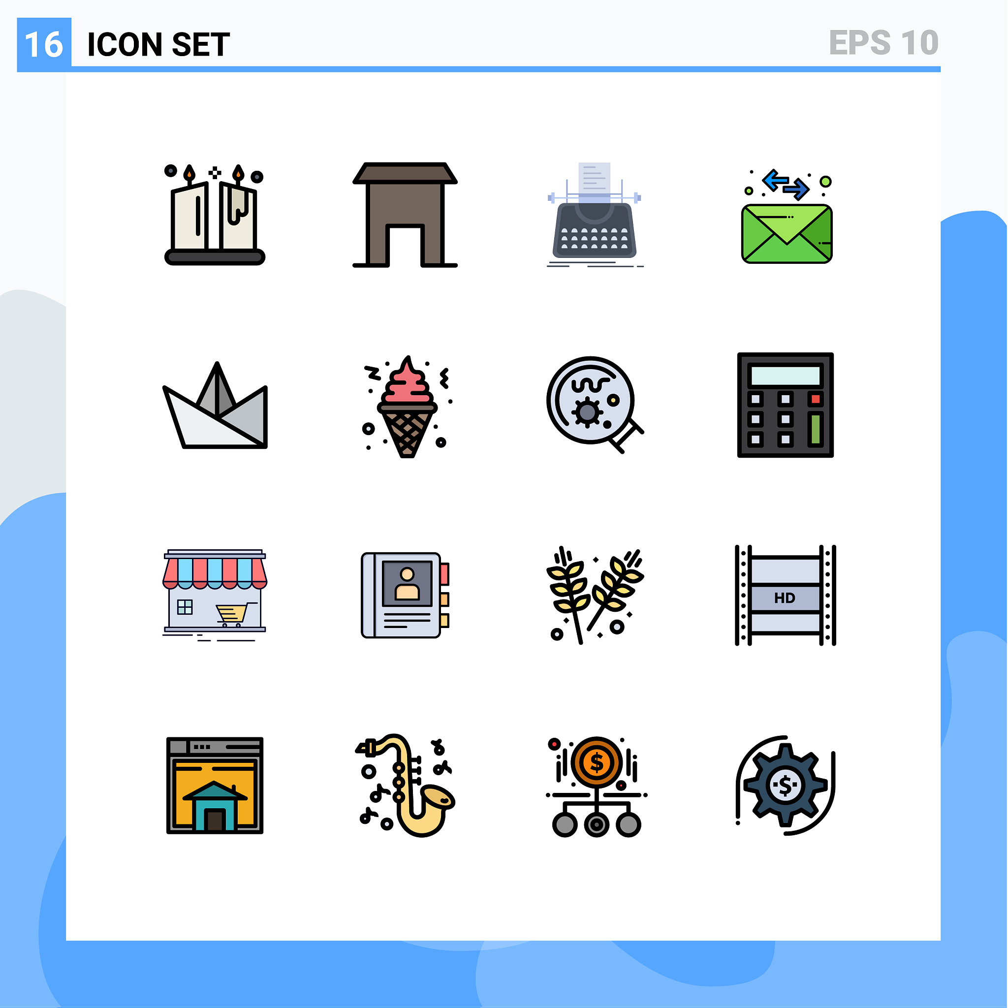 set 16 flat color filled lines on grid for
