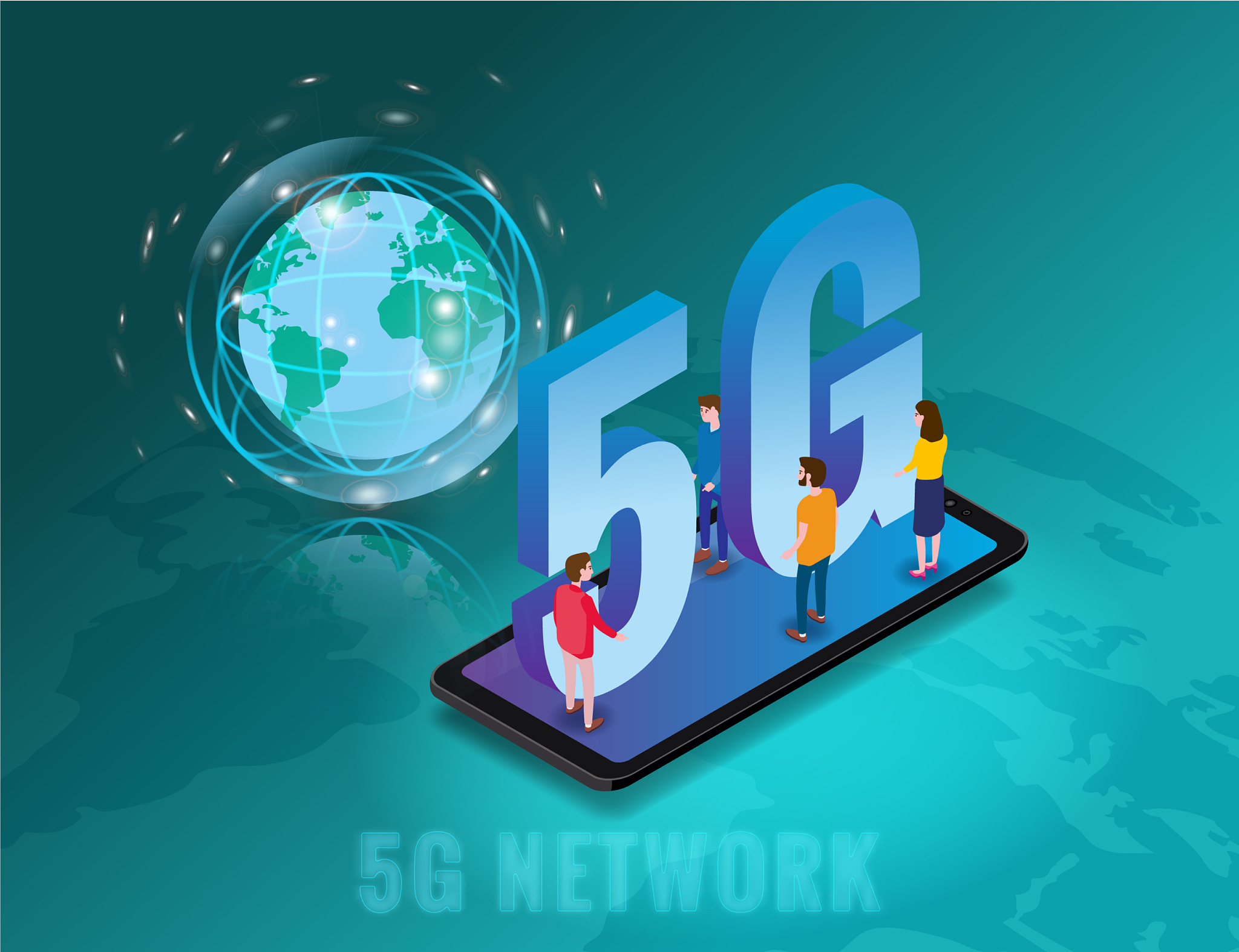 isometric 5g network wireless technology template