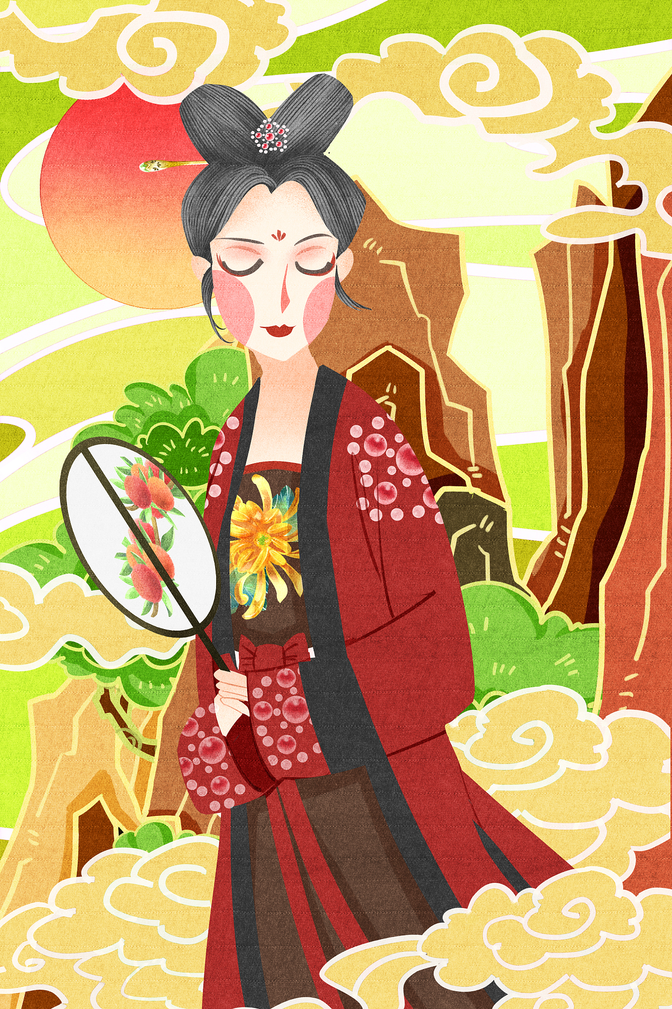 中国,女性,衣服,<strong>宋朝</strong>,插画,风,祥云,一个人,可爱的,古代