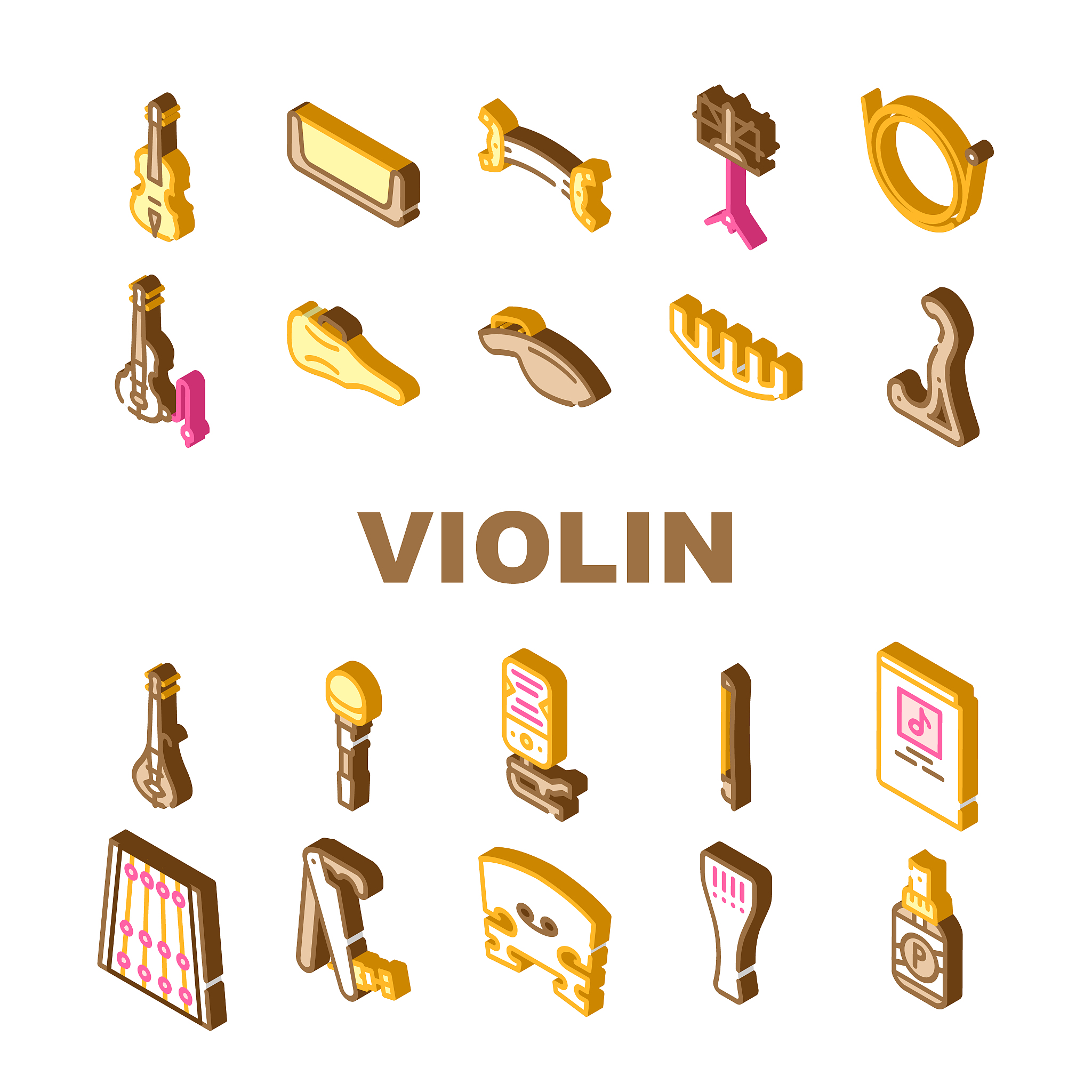 violin string musical instrument icons set vector