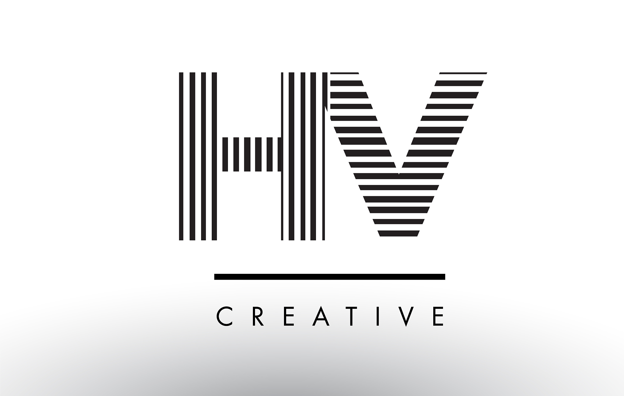 hv h v black and white lines letter logo design