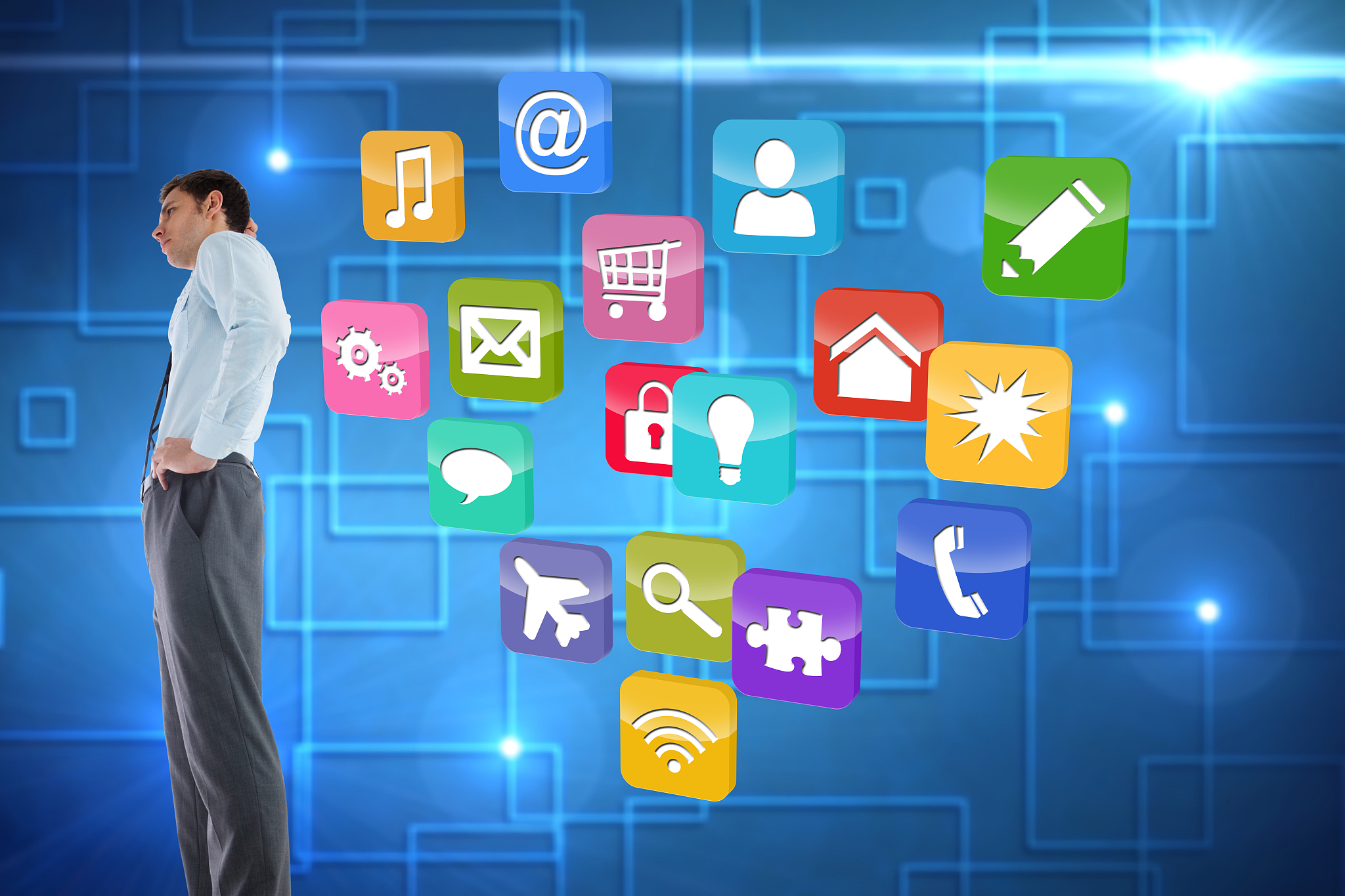 composite image of thinking businessman with hand on head