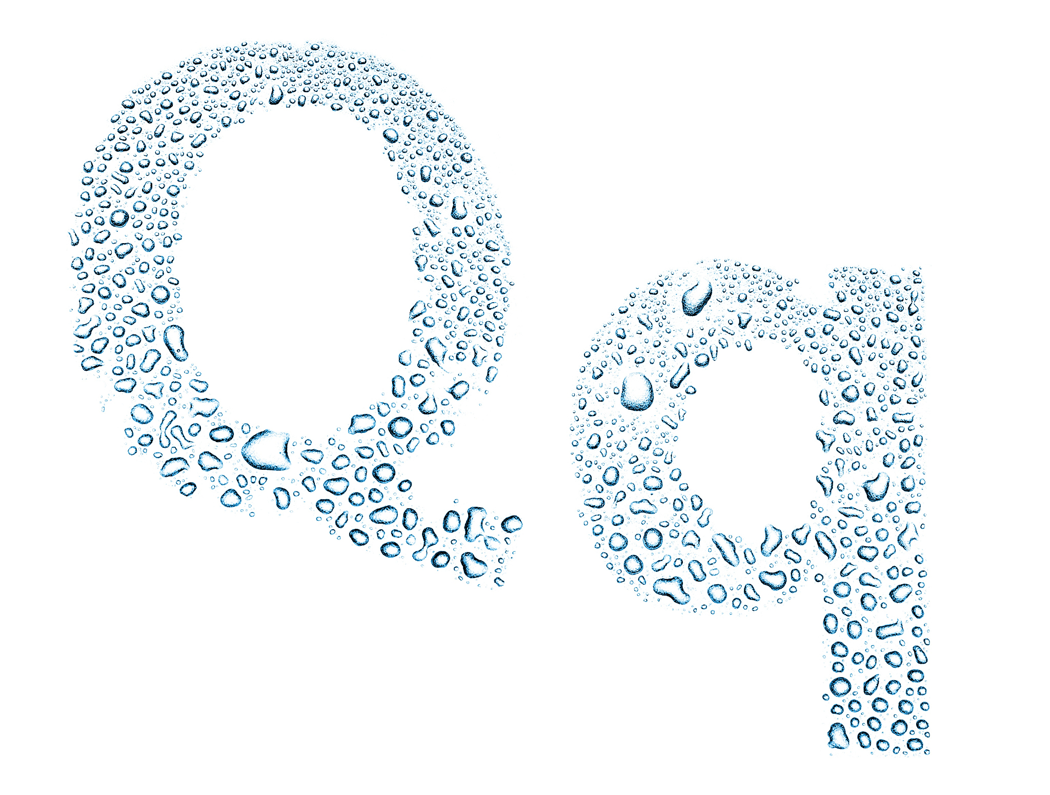 water drops alphabet letter q, isolated white