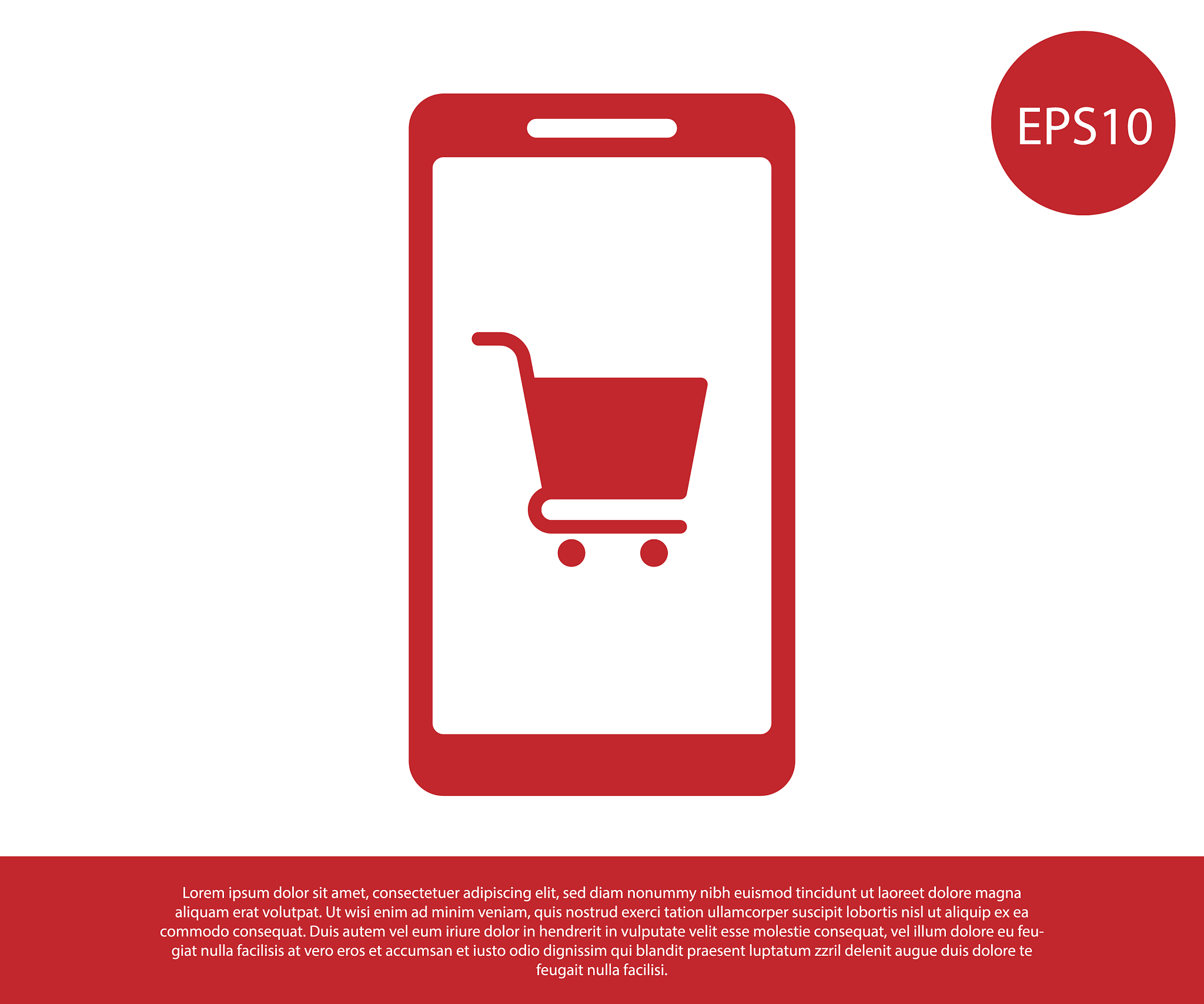 red mobile phone and shopping cart icon isolated