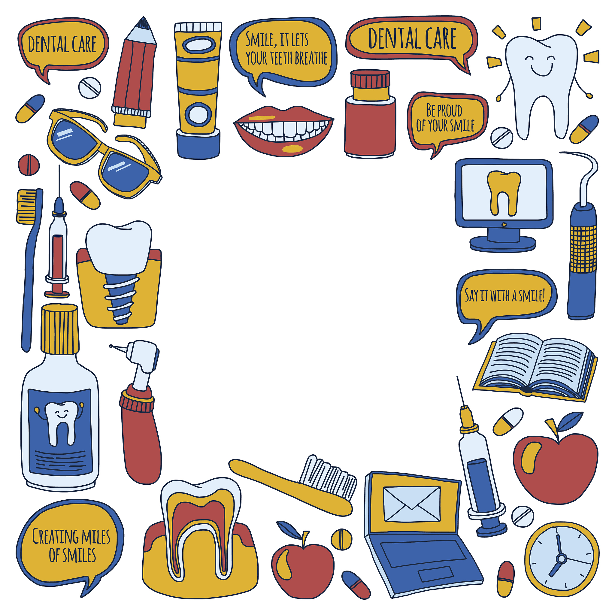 dentistry vector doodle set of icons children dental care