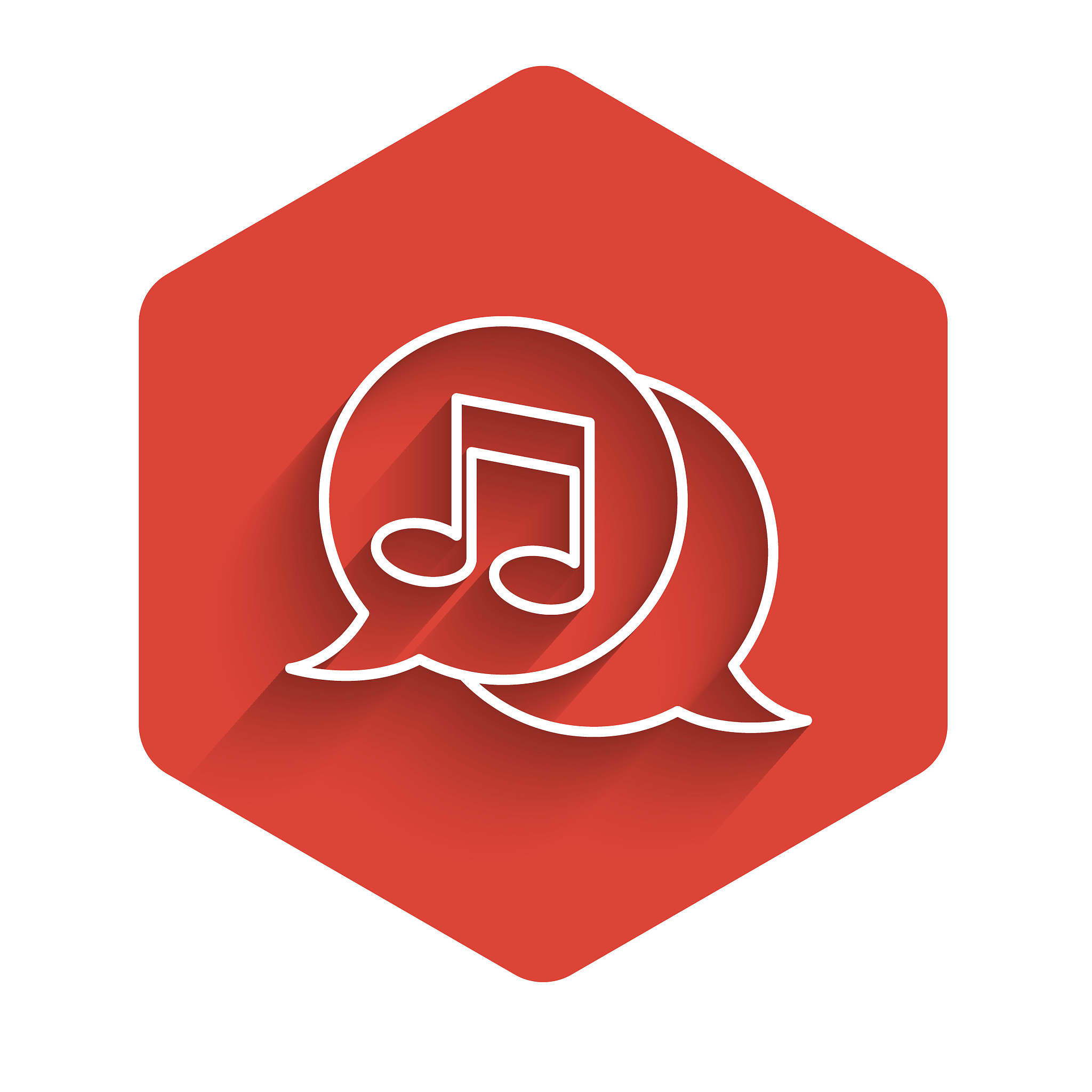 white line musical note in speech bubble icon isolated with long