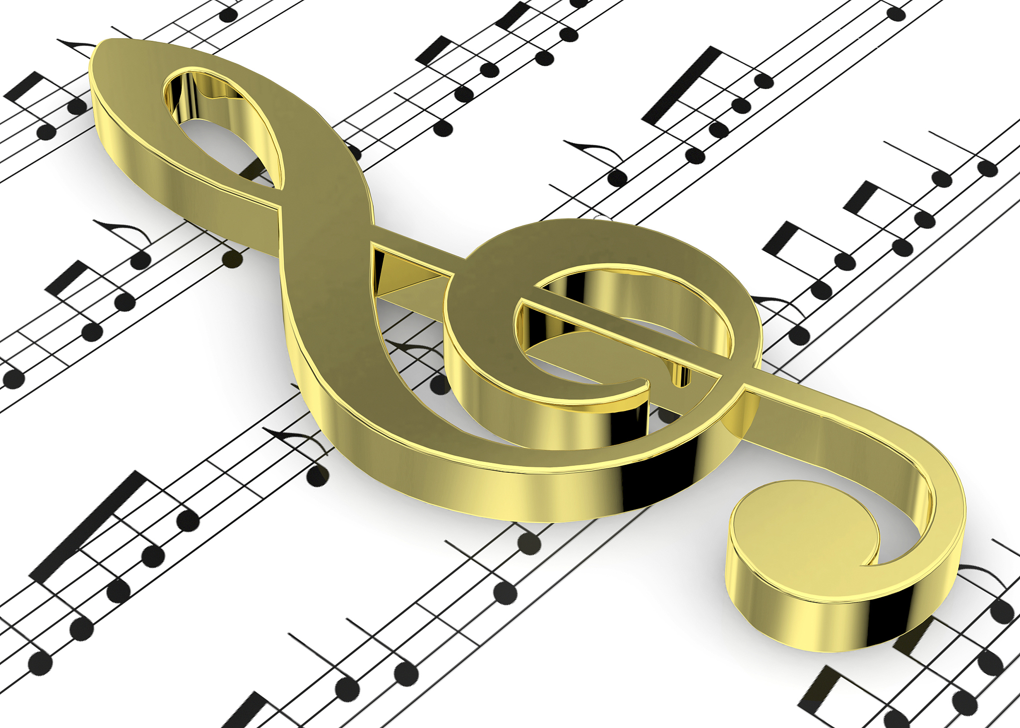 treble clef and note on pentagram - 3d