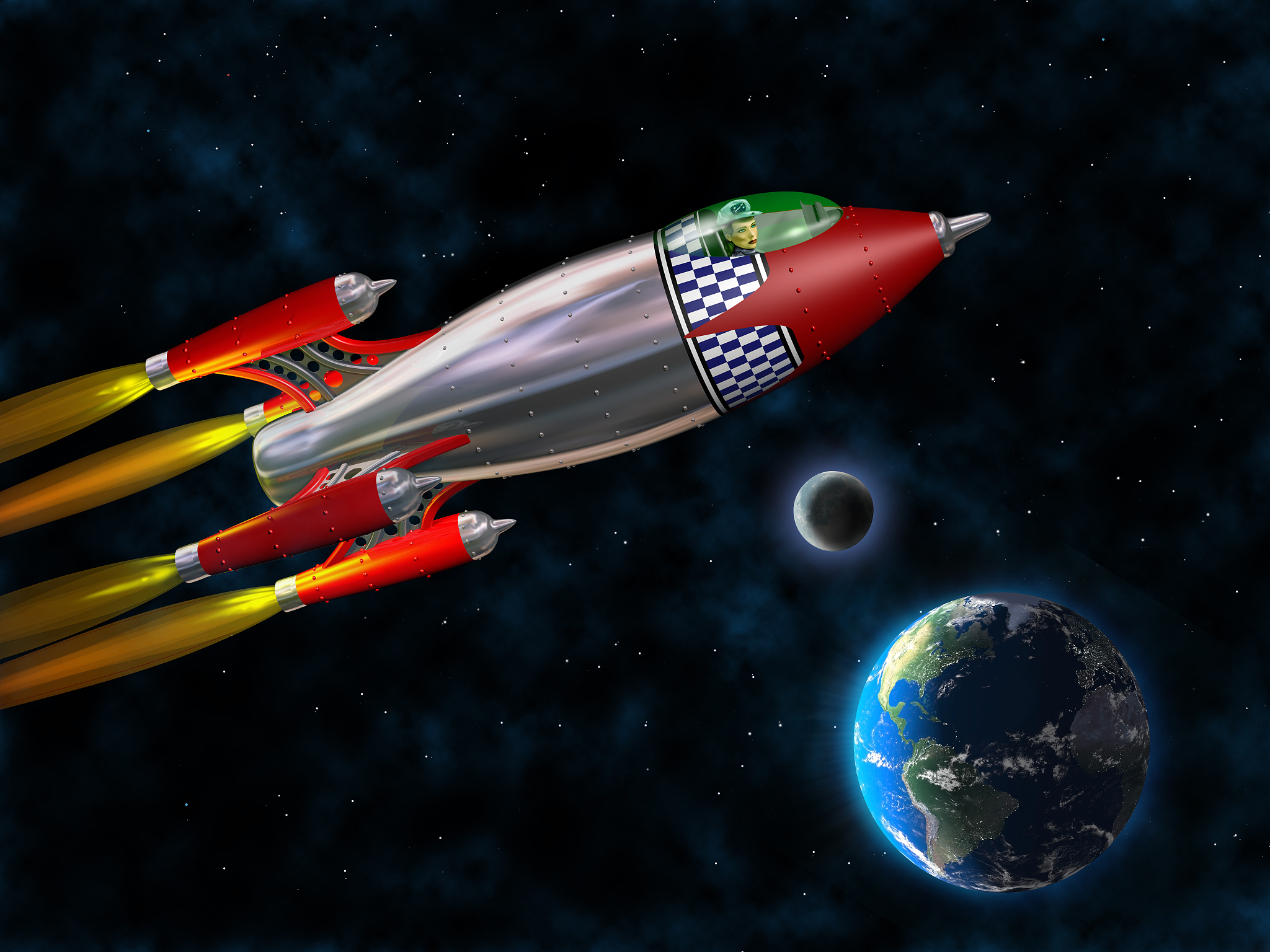 retro rocket in space