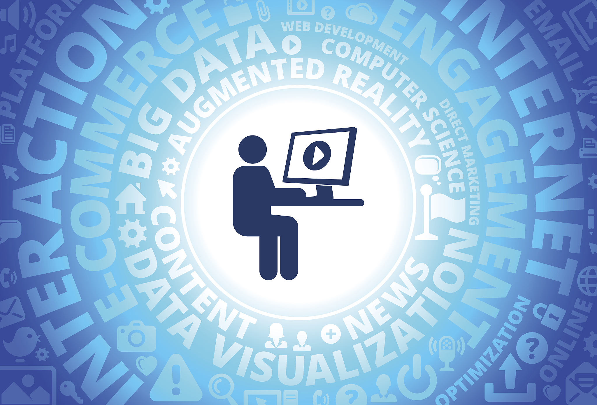 streaming video icon on internet modern technology words backgro