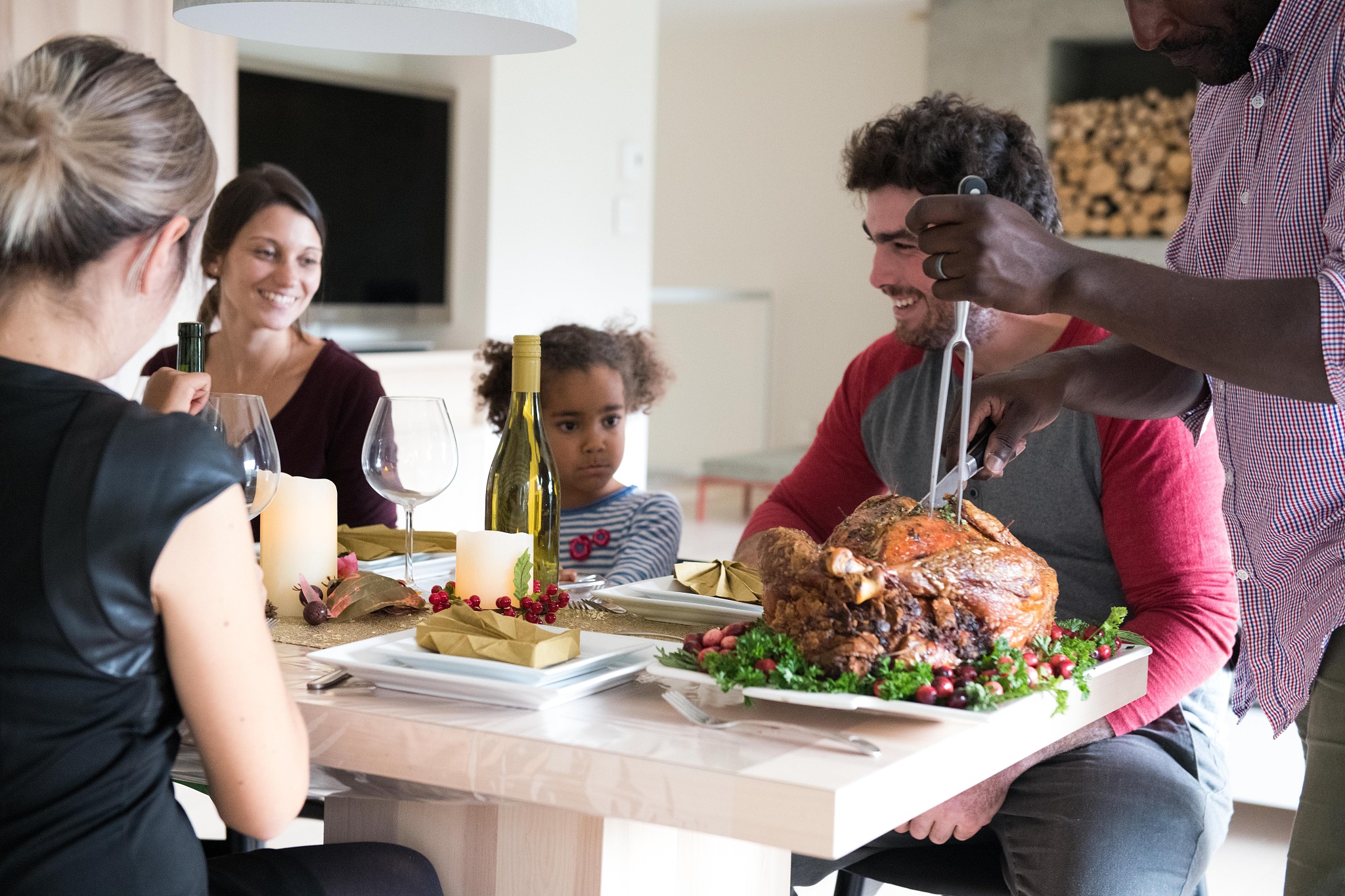 holiday season family and friends multi-ethnic during thanksgivi