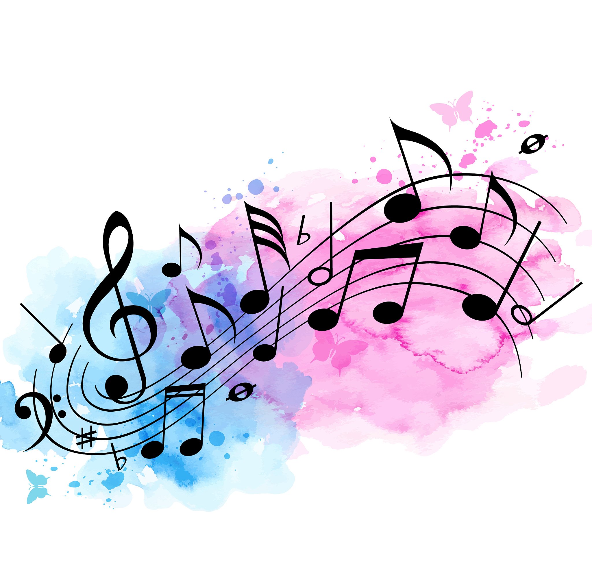 music background with notes and watercolor texture