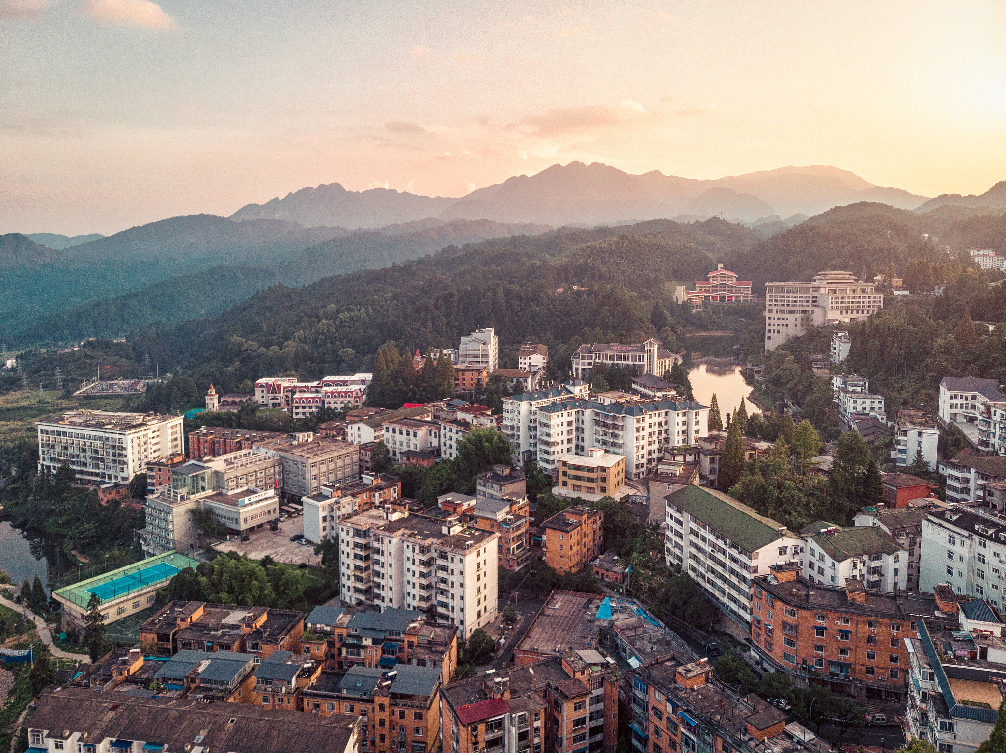 beautiful sunset photo of jinggangshan mountain, jiangxi provinc