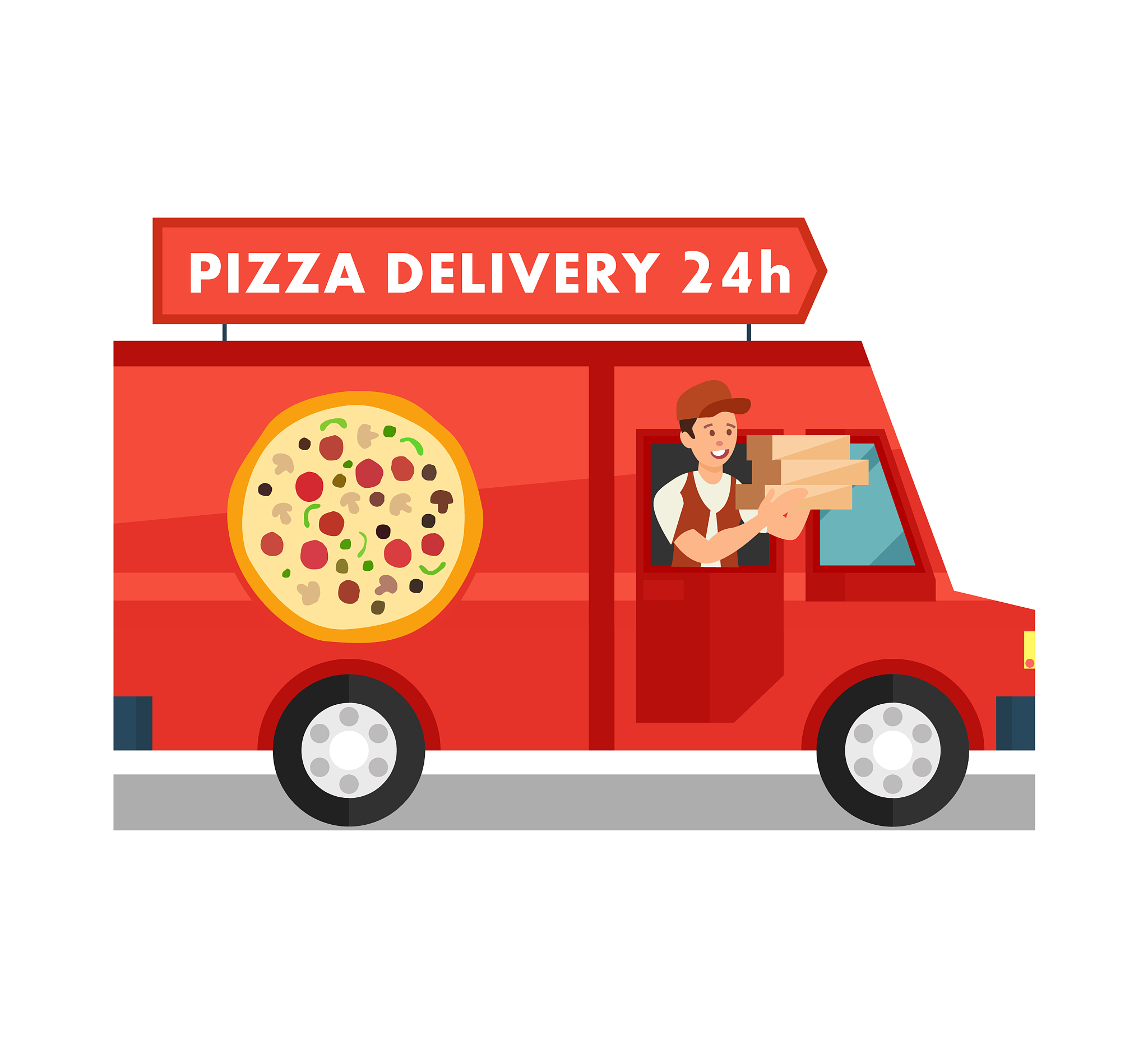 courier in delivery truck cartoon