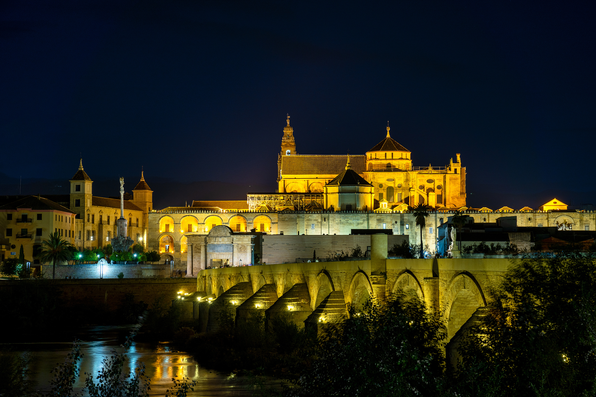 mosque-cathedral and the roman bridge in cordoba, andalusia, spa