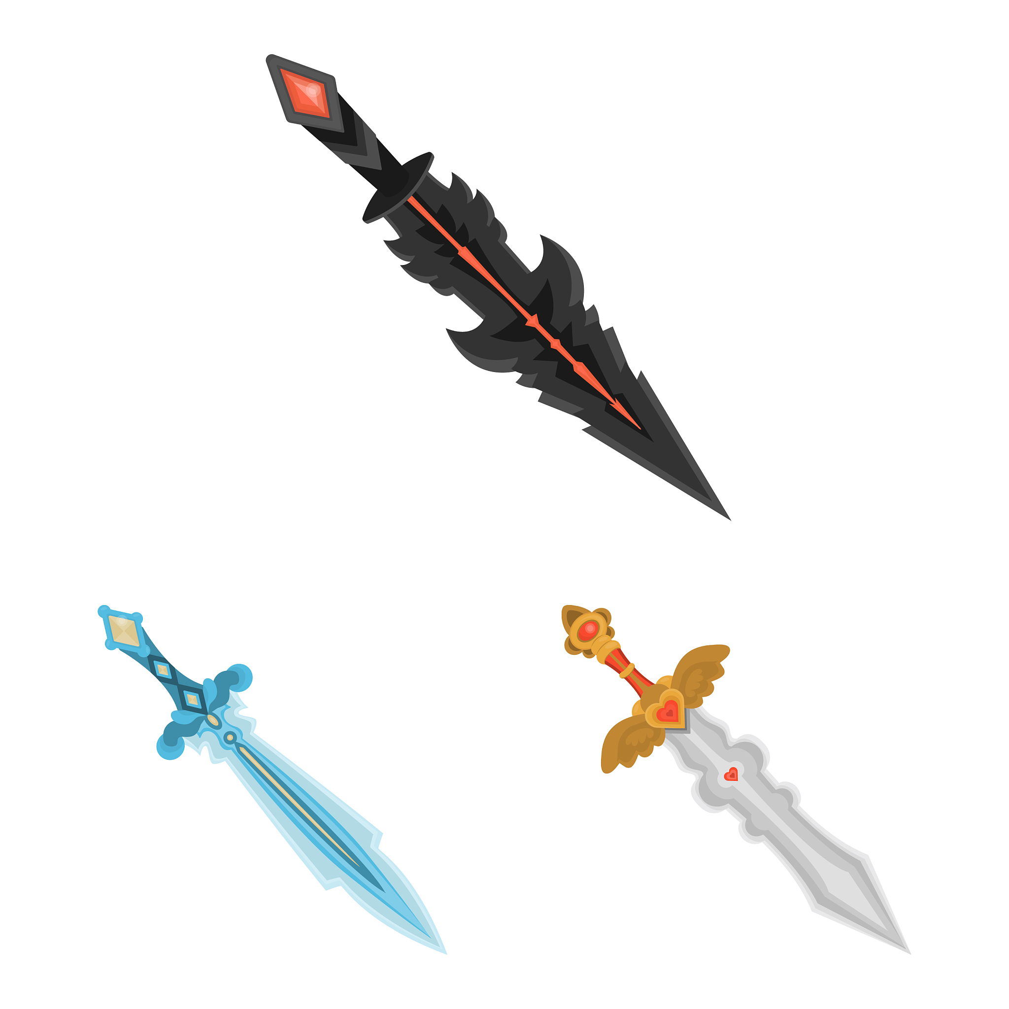 isolated object sword and dagger symbol set of
