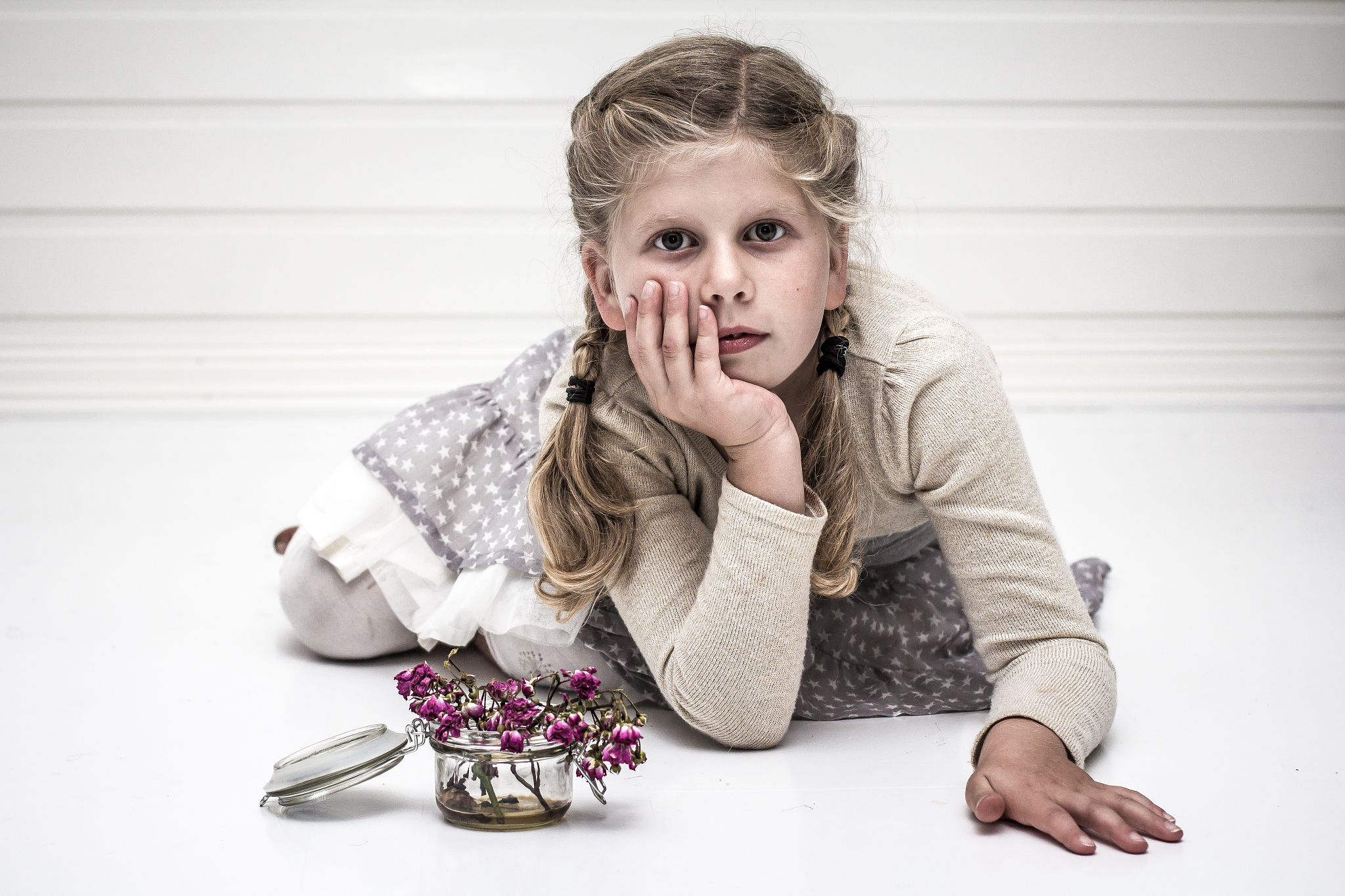portrait of a girls with pink flowers