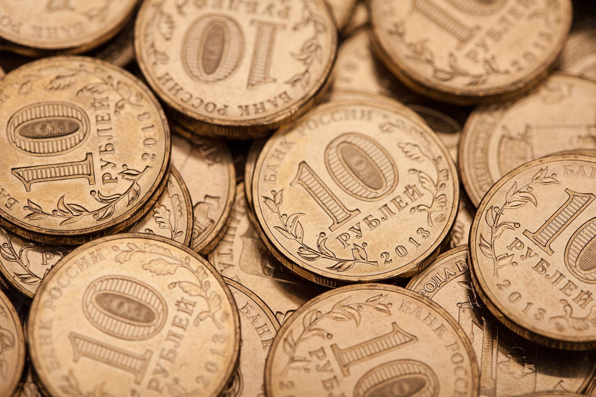 gold russian coins rubles as background