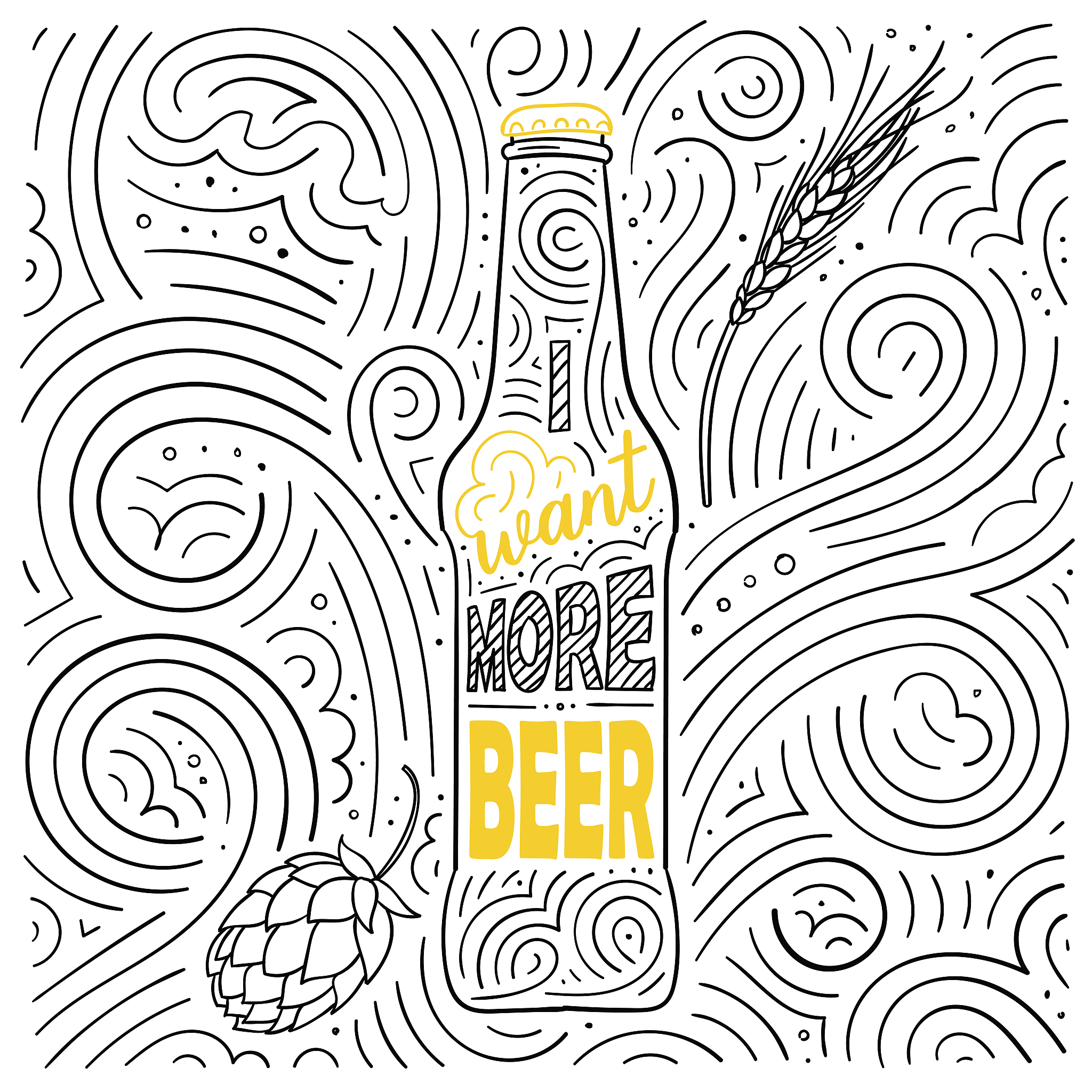 beer theme card design. the lettering - i want more beer. handwr