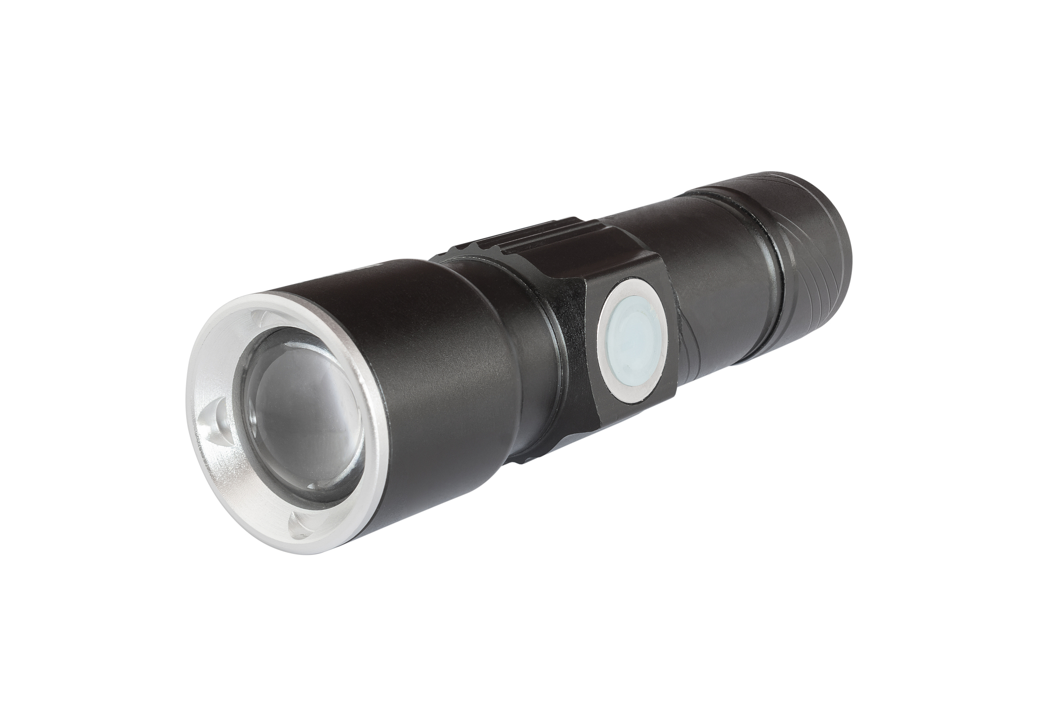 close-up a small flashlight isolated on white background.