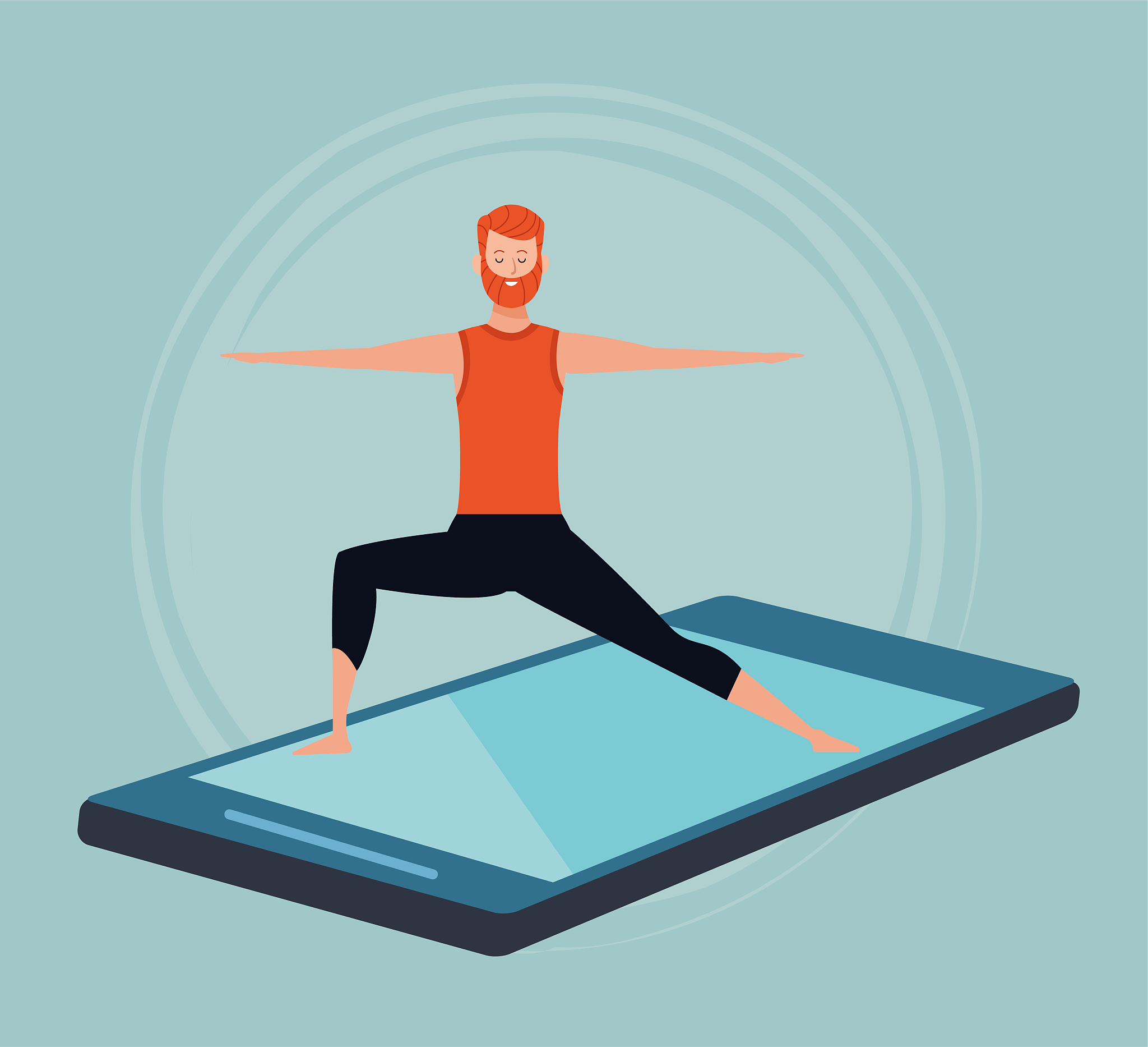 young man practicing online exercise for quarantine