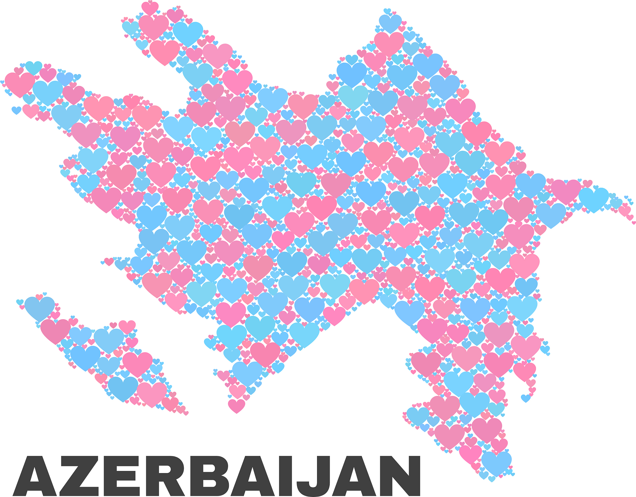 azerbaijan map - mosaic of lovely hearts