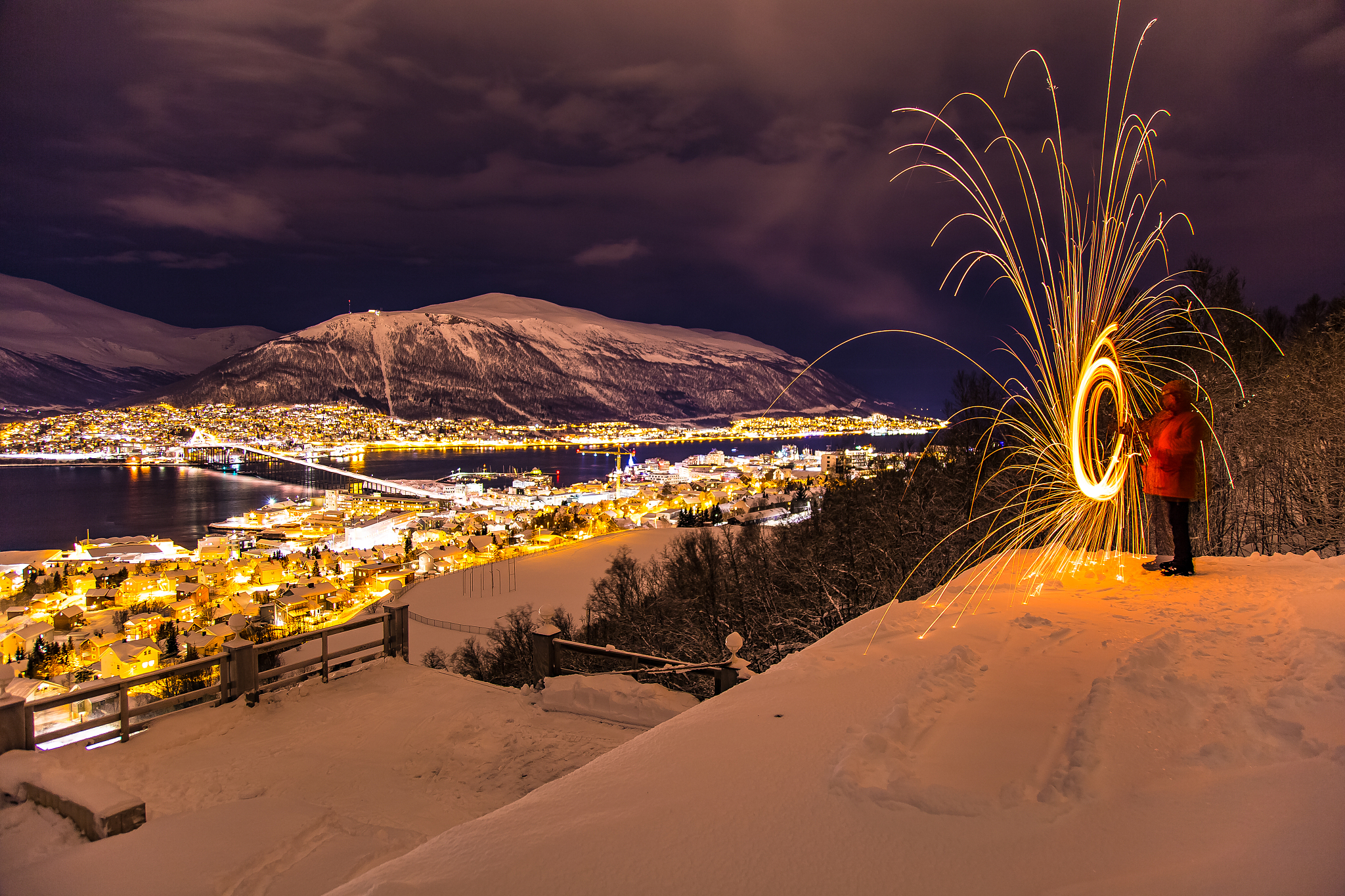 sparks spinning in tromso norway