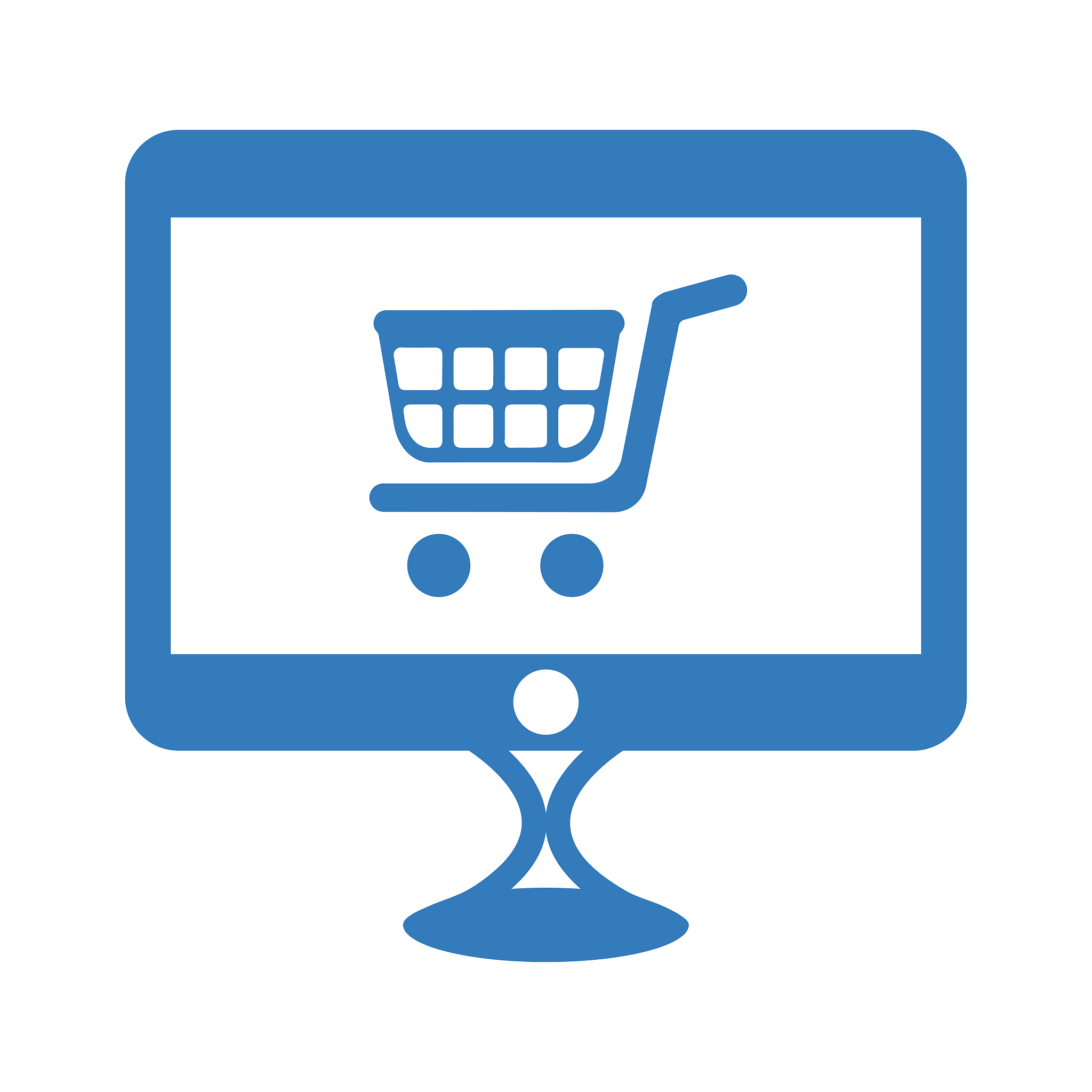 ecommerce, online, shopping vector icon. blue color