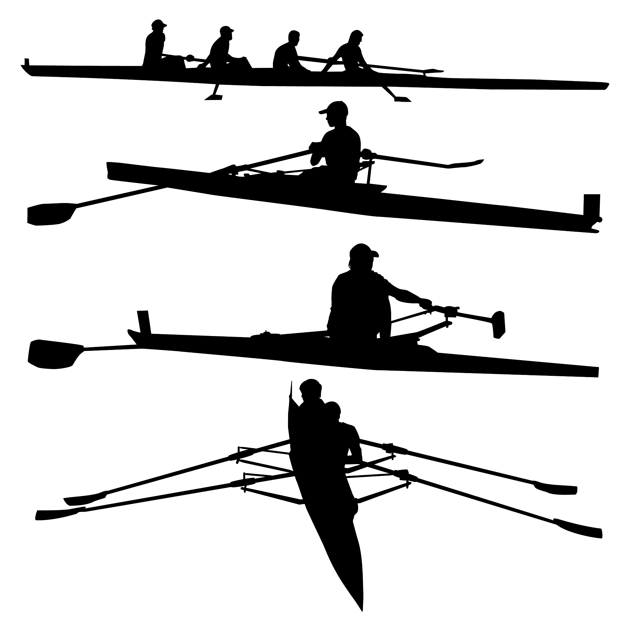 silhouettes rowing athletes