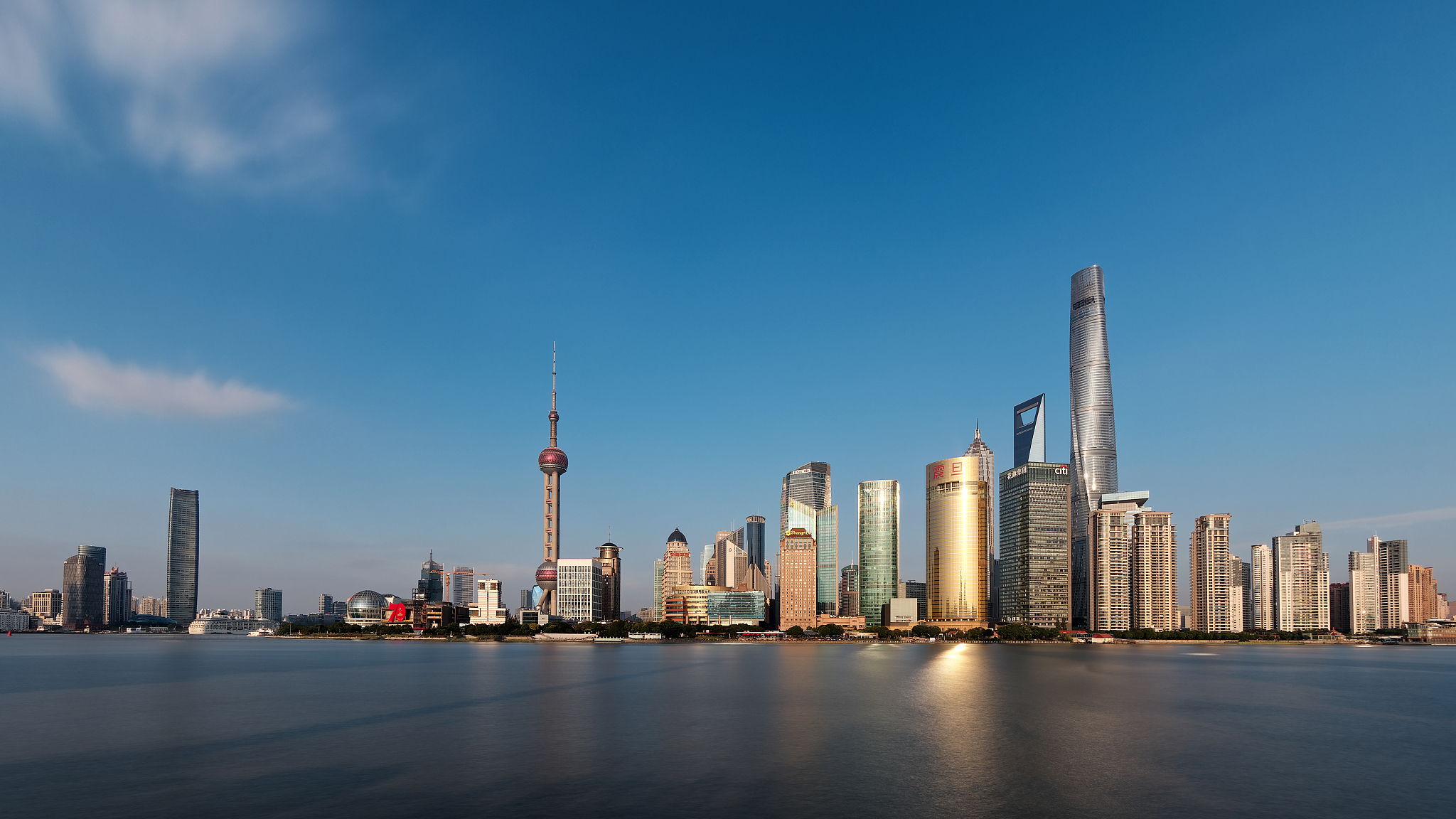 skyline view from bund waterfront on pudong new area, lujiazui i