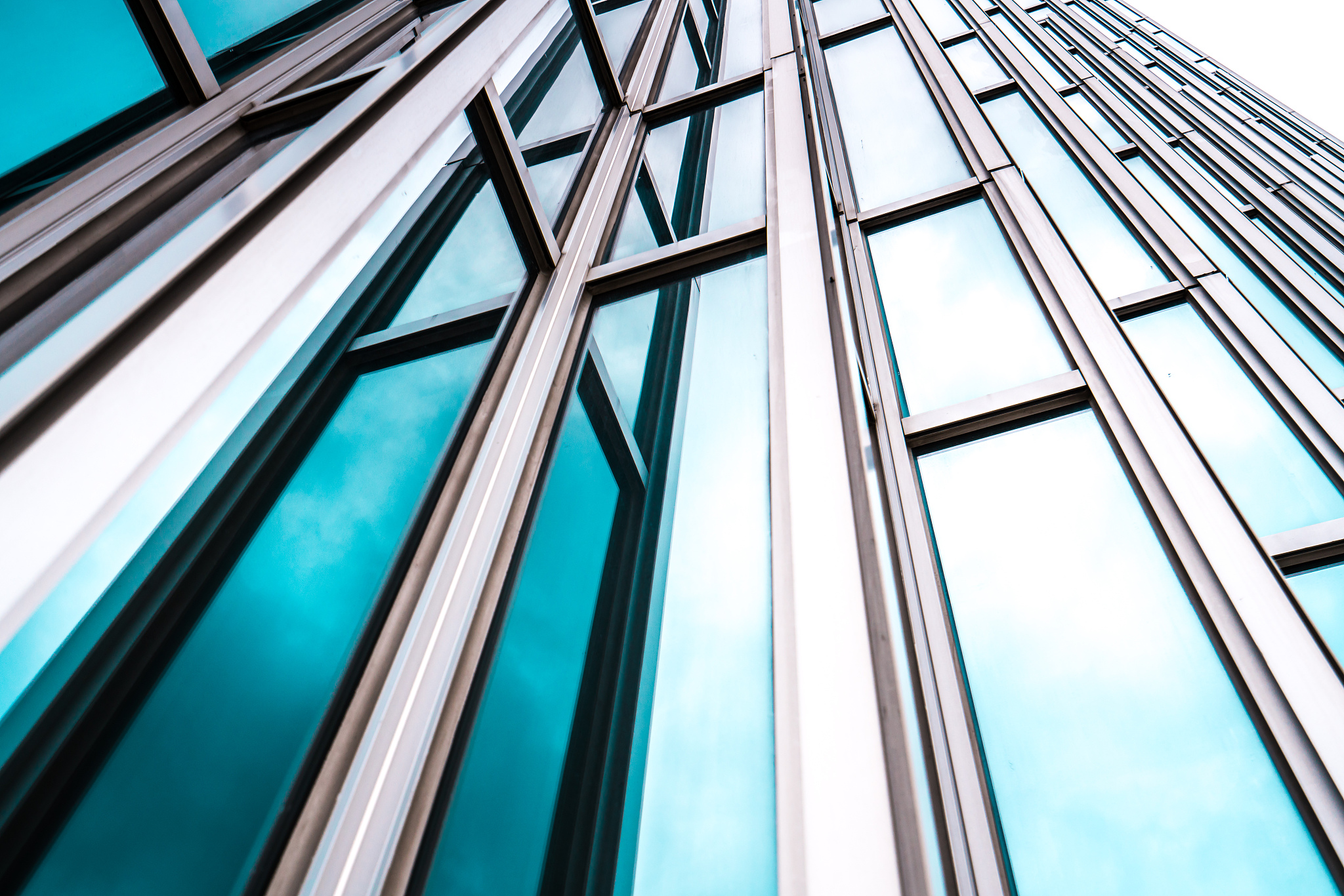 underside panoramic and perspective view to steel blue glass hig