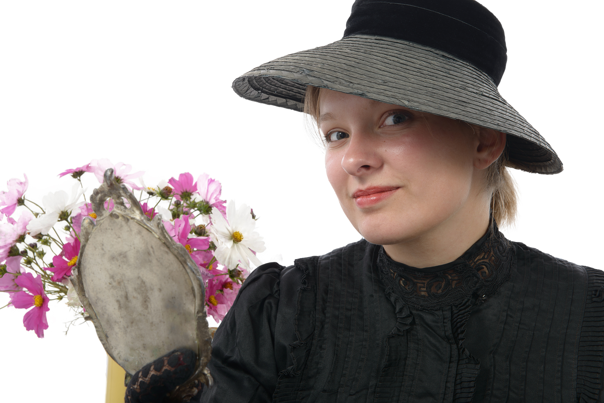 a young woman in vintage costume 1900s