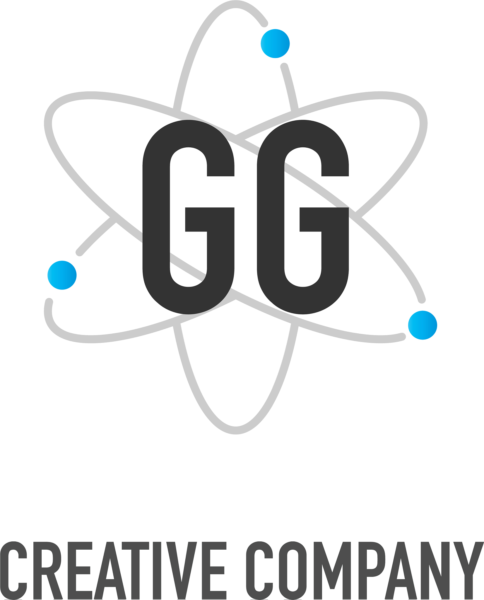 initial letter gg atom neutron design logo