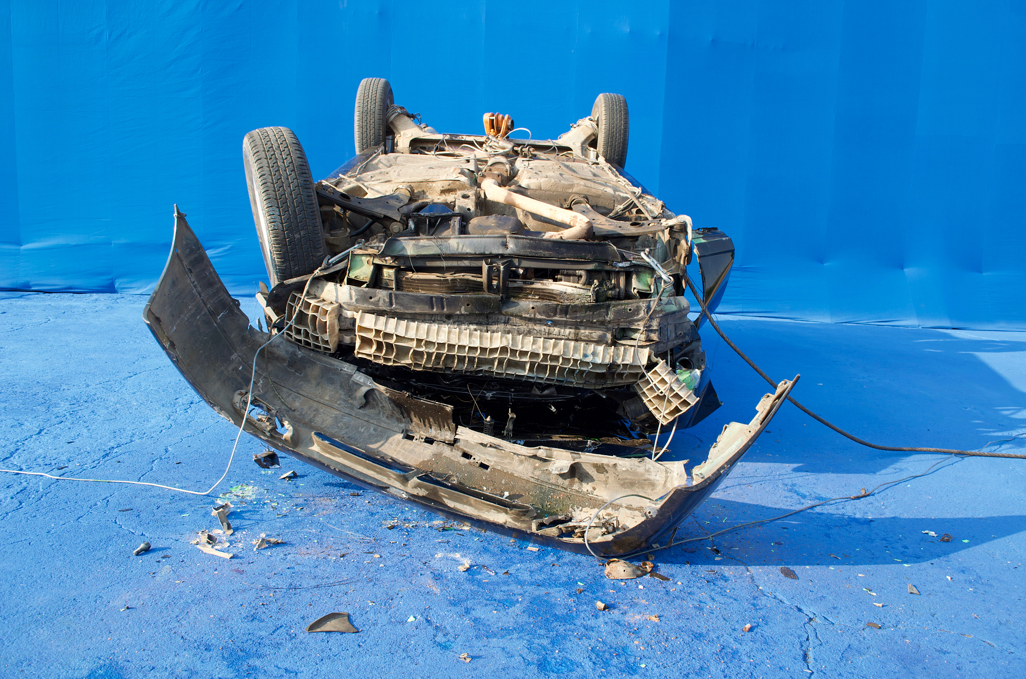 smashed vehicle - car on blue screen plates