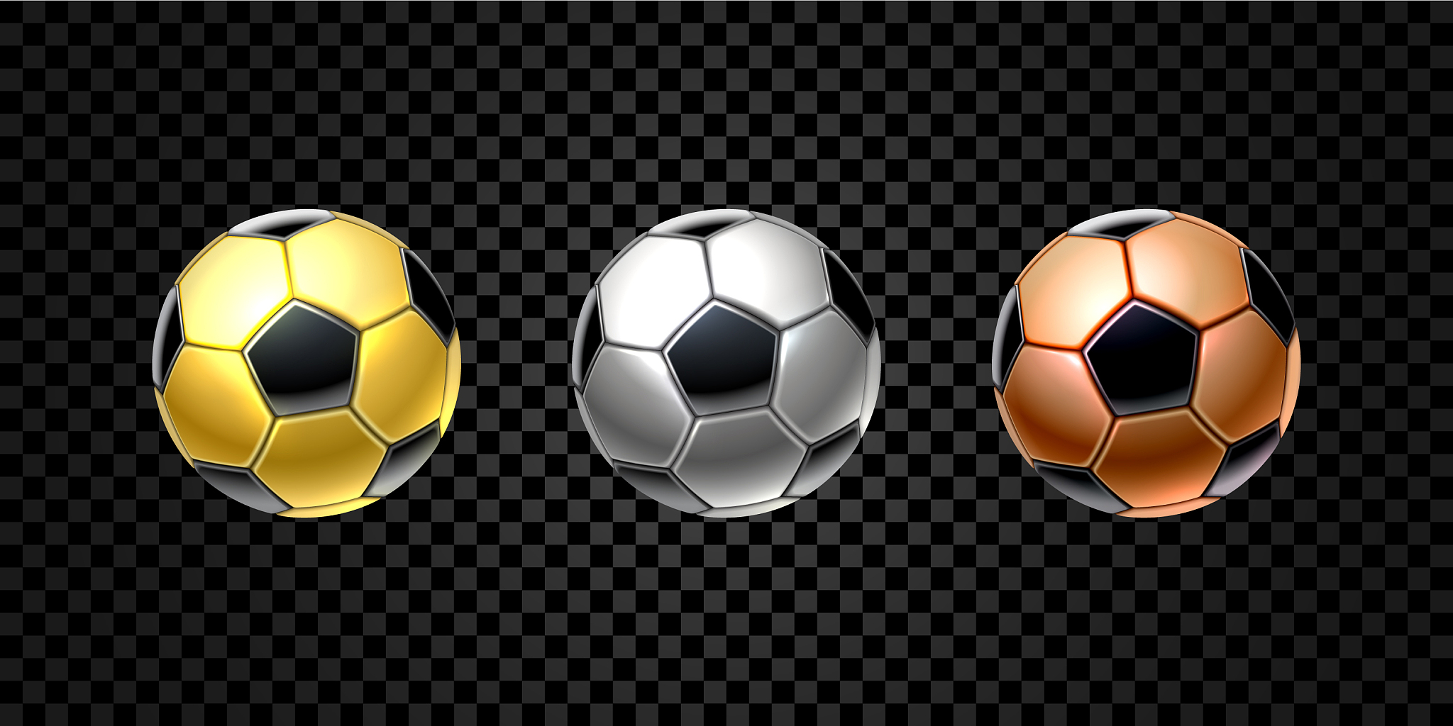 set of 3d realistic football ball in golden