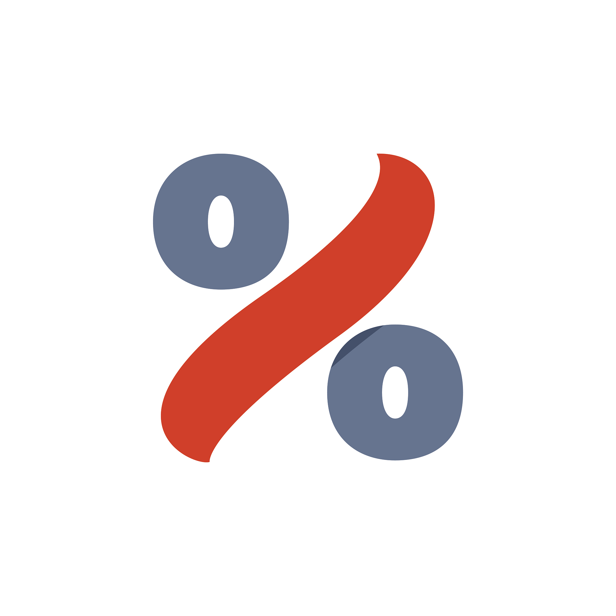 percent mark icon with fast speed red flag line.