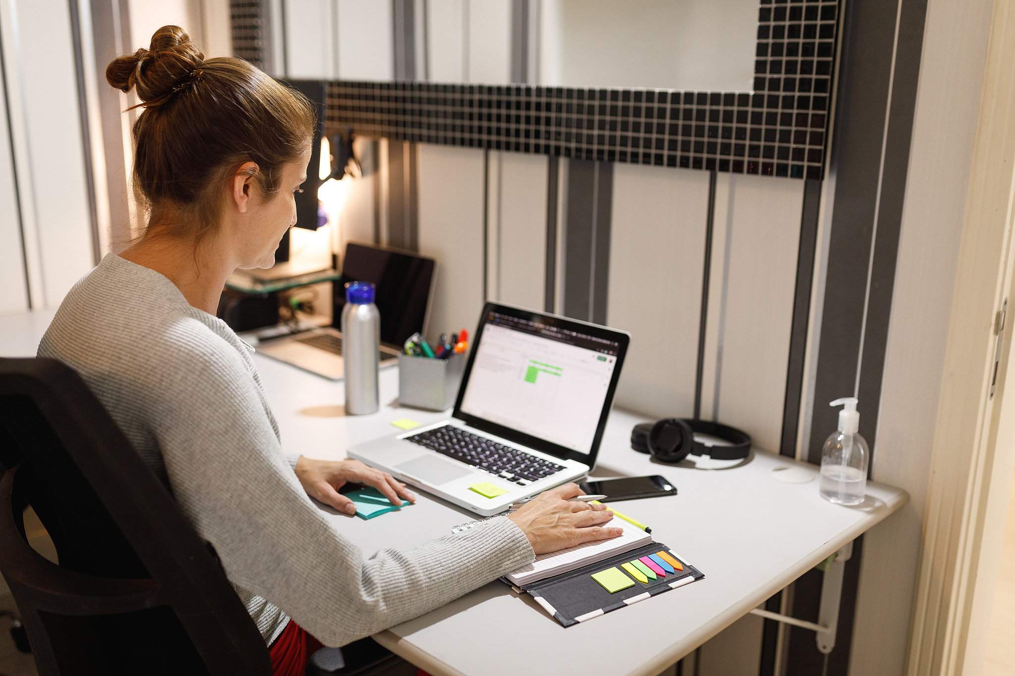 woman working on computer at home