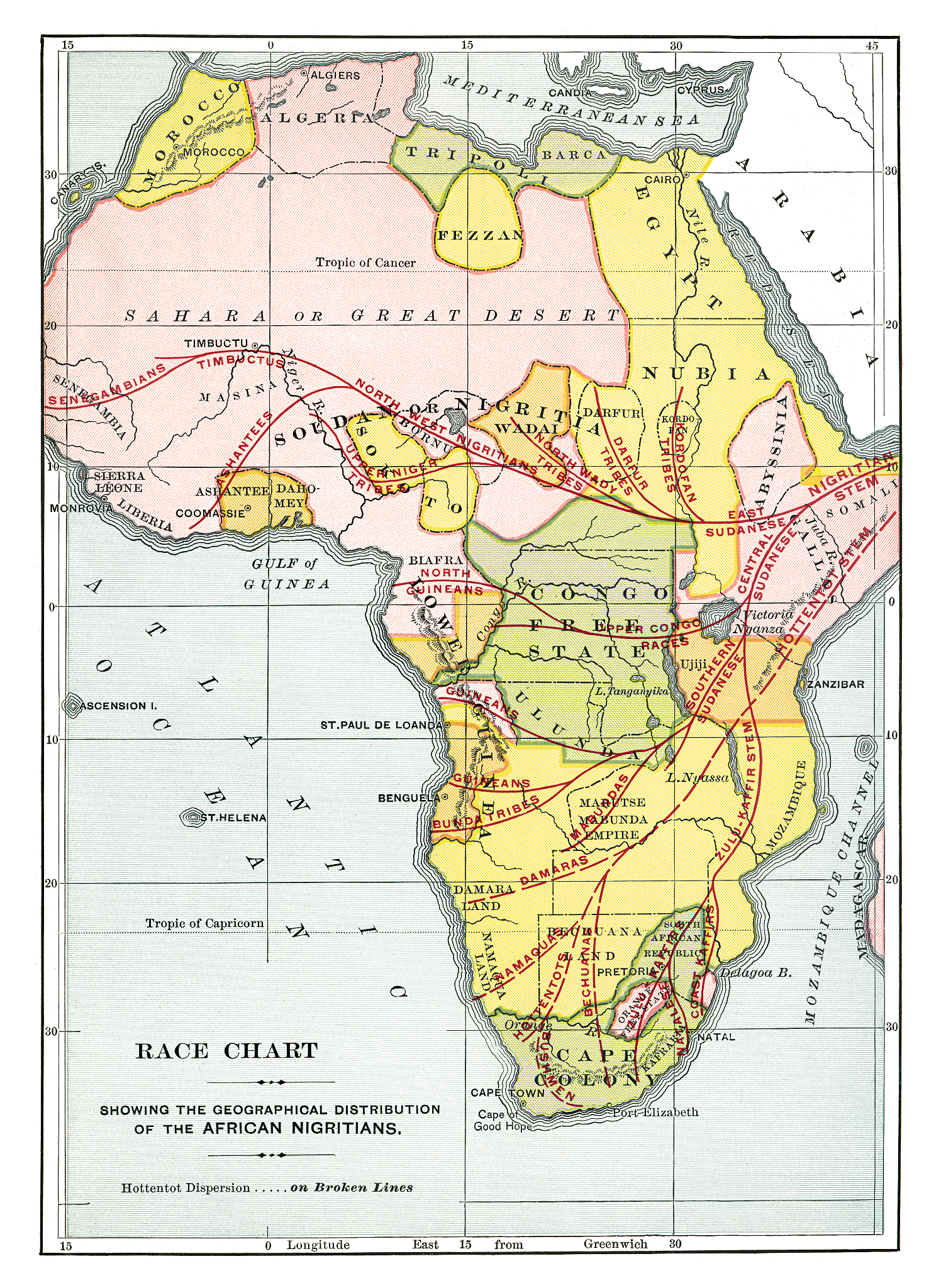 old map of race chart showing the geographical distribution of a