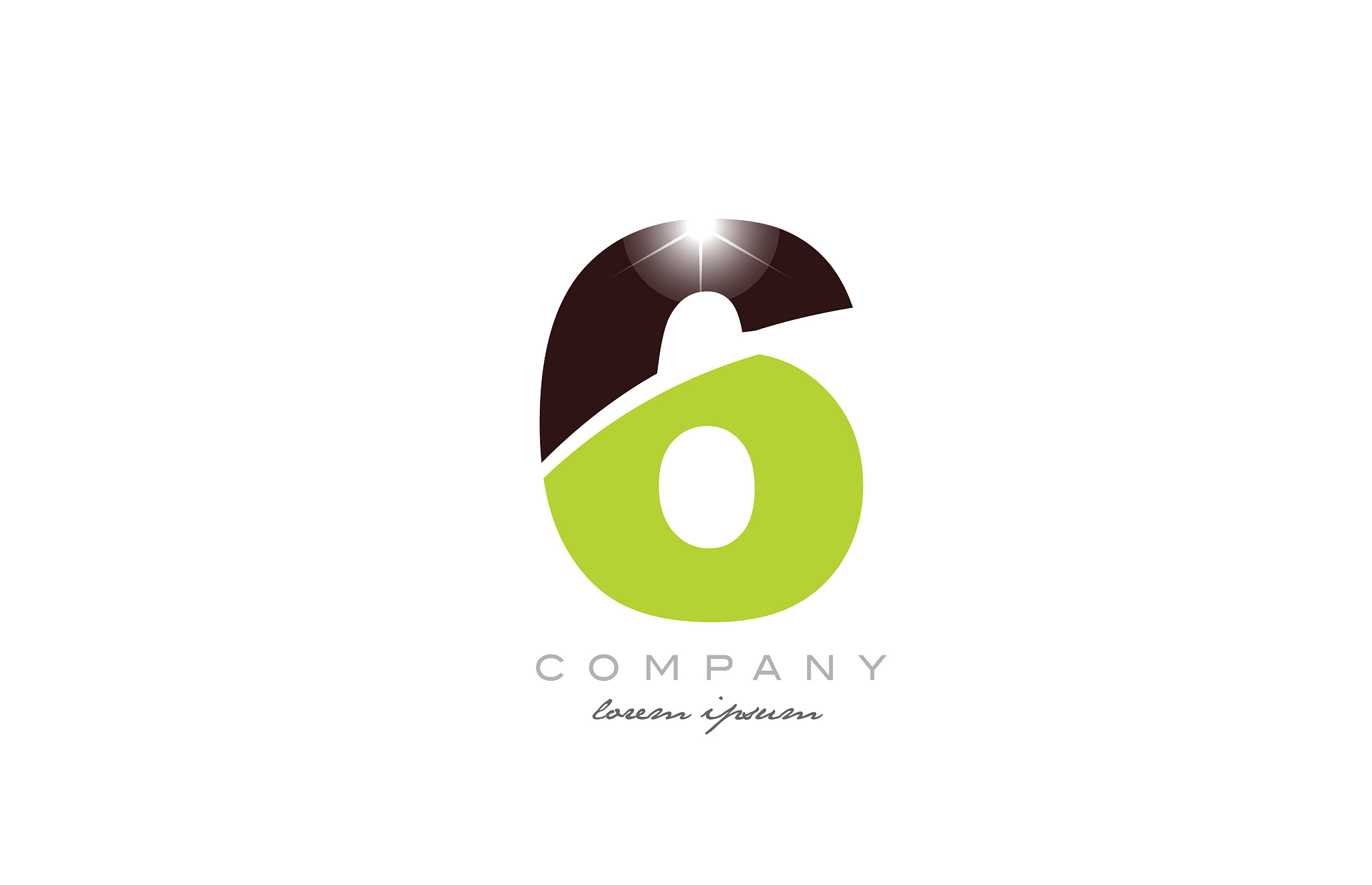 number 6 in green and brown color for logo icon