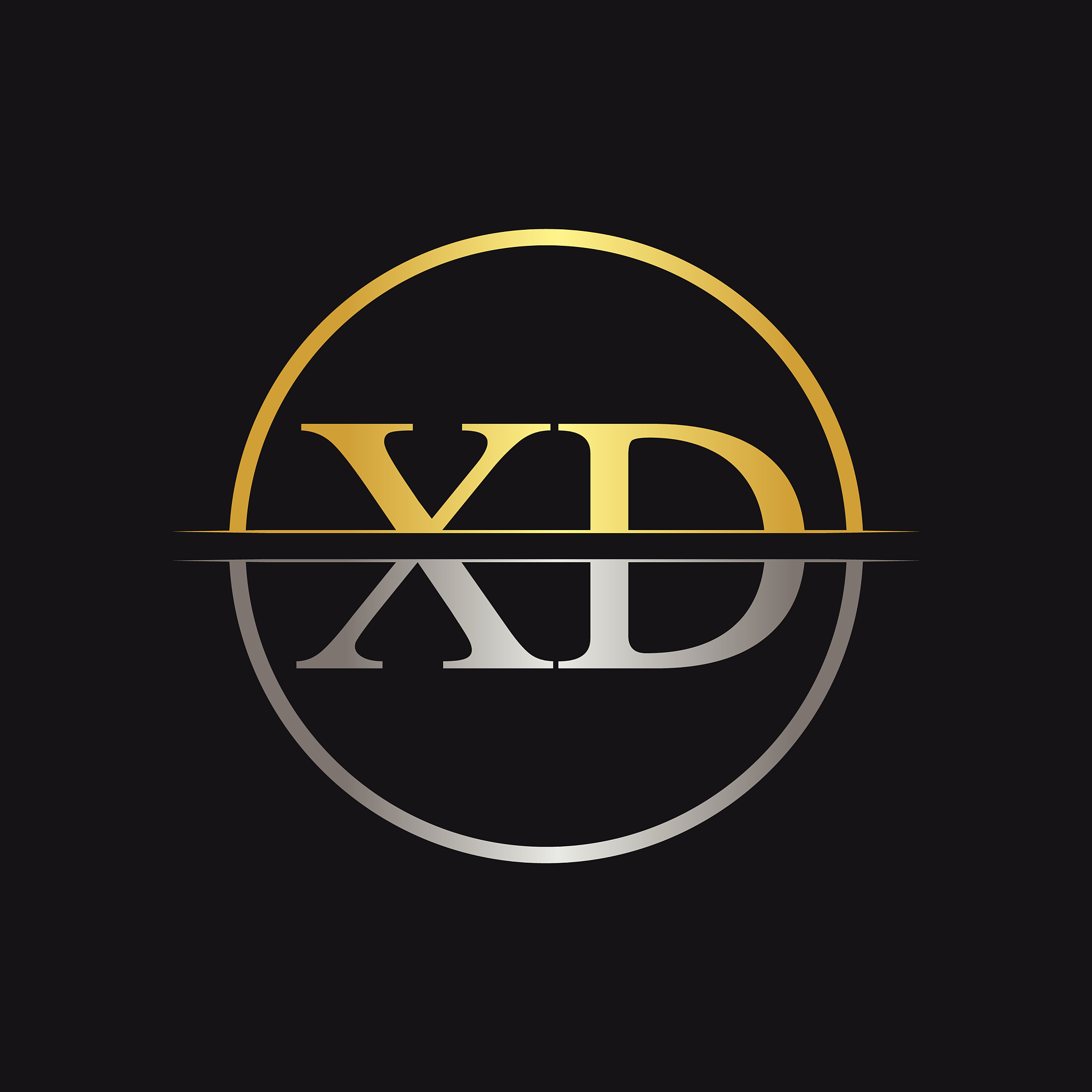 creative letter xd logo with gold and silver
