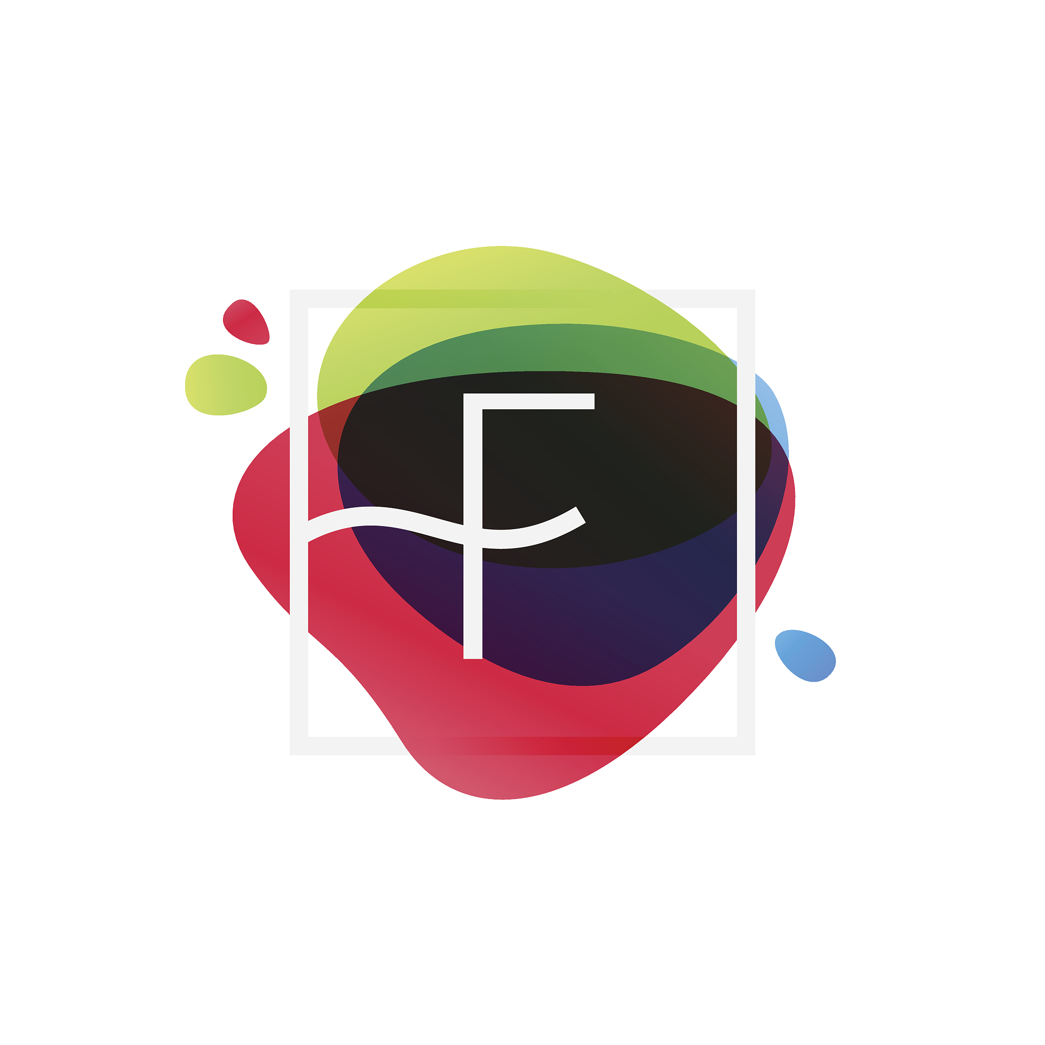 f letter icon in square frame at multicolor splash background.