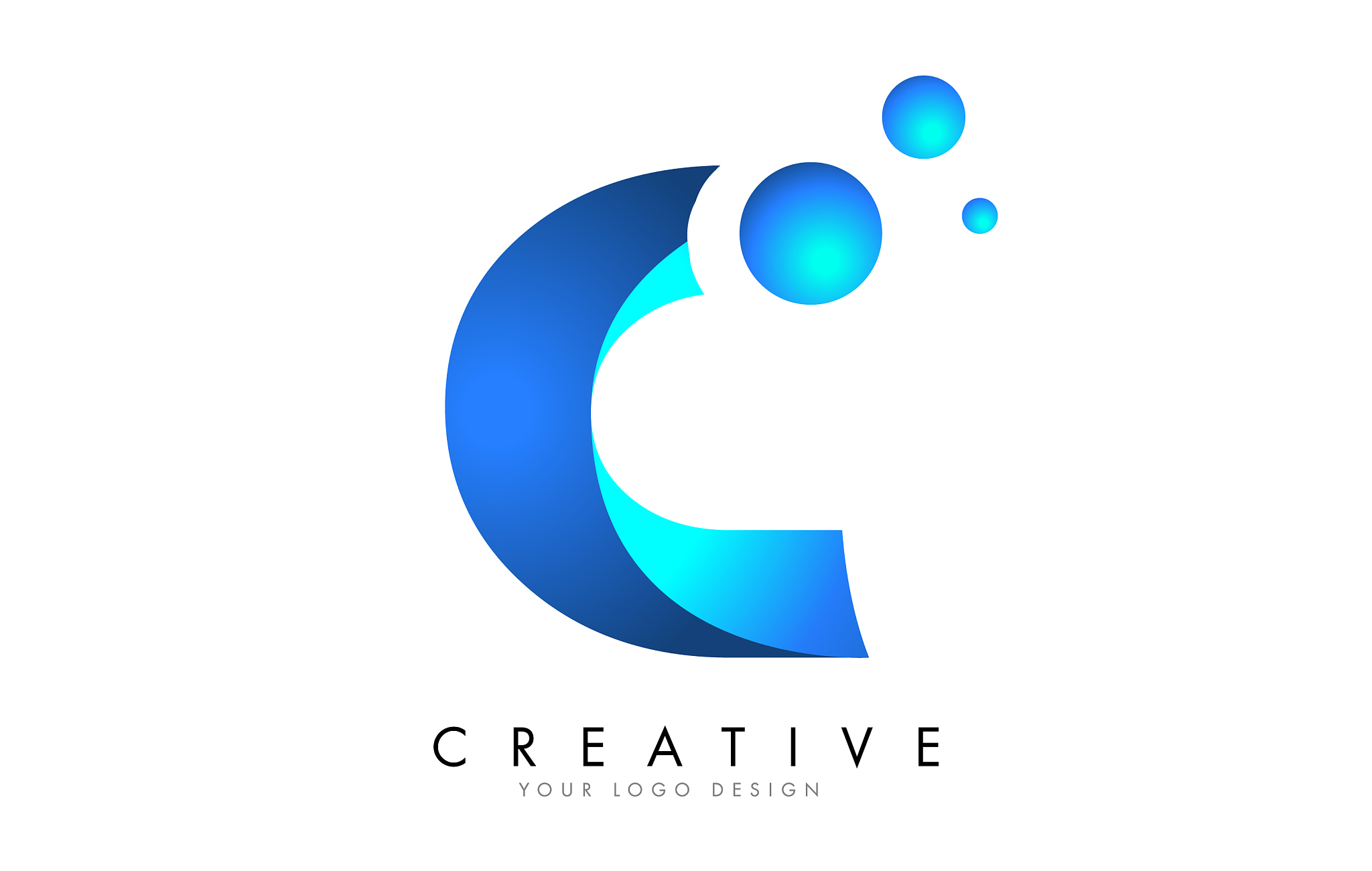 c letter logo design with 3d and ribbon effect