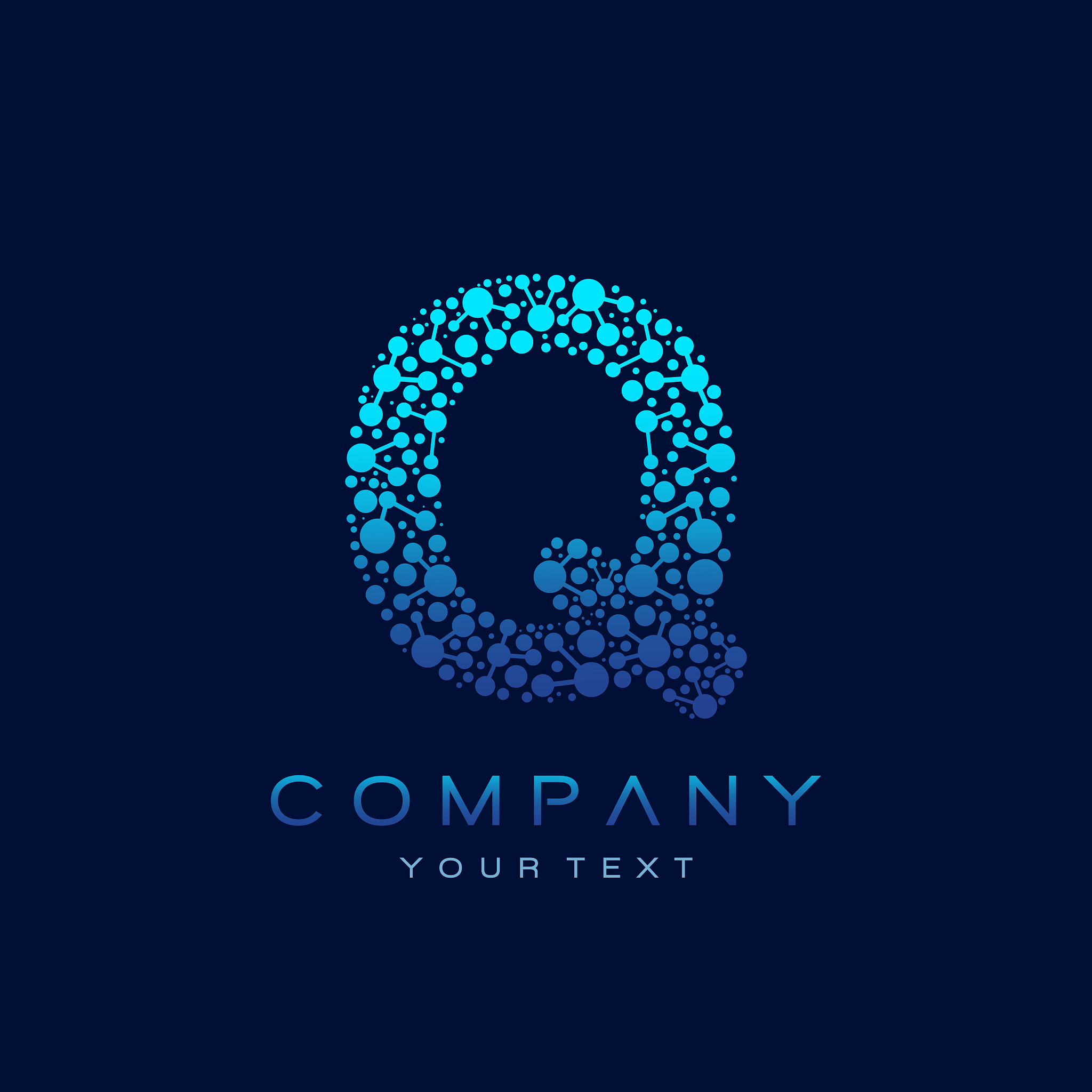 q letter logo science technology connected dots