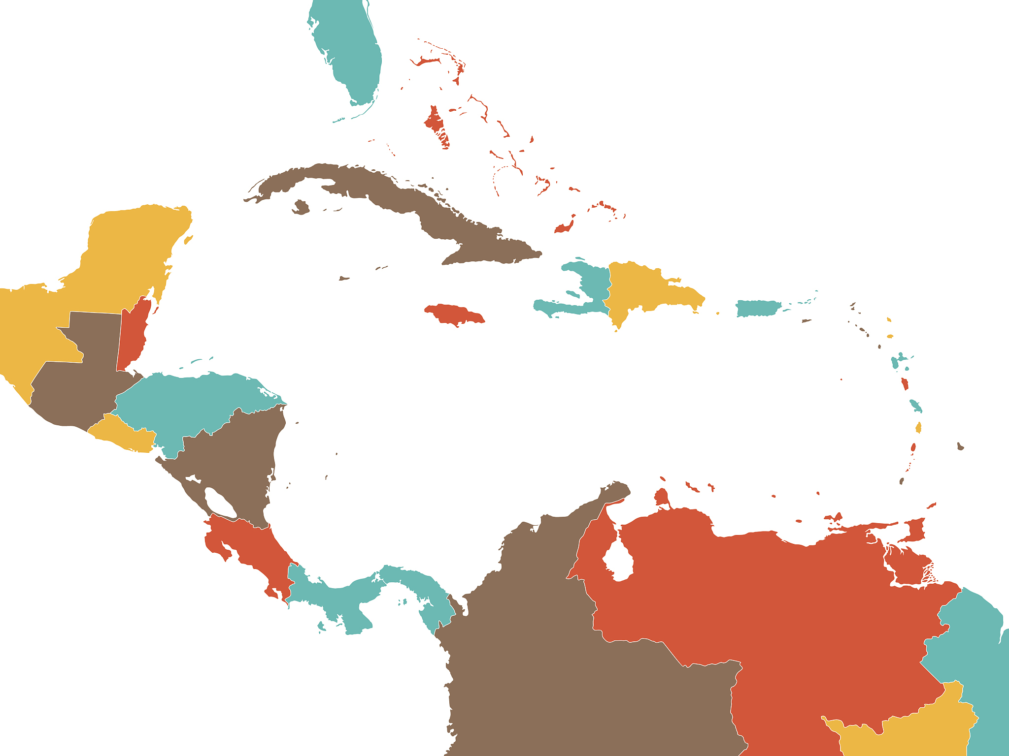 colored map of central america