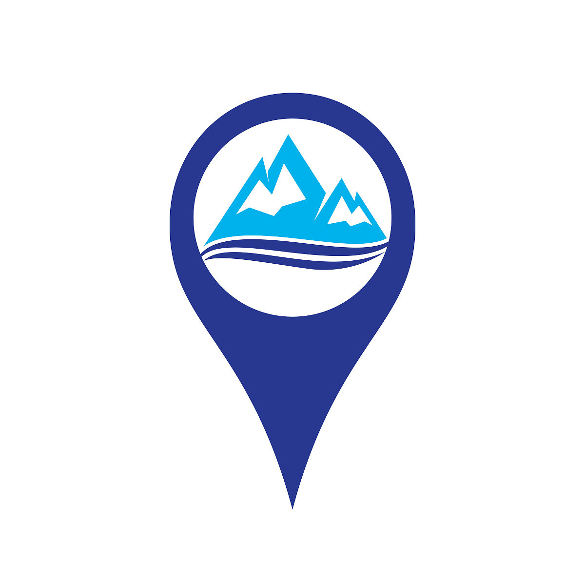 gps山概念旅游标志设计.向量山和地图指针标志组合.